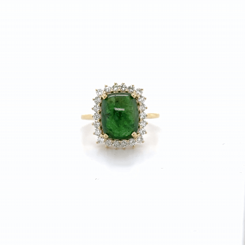 Anillo De Diamantes Y Tsavorita De Oro Amarillo De 14 Kt 0.5 Ct.