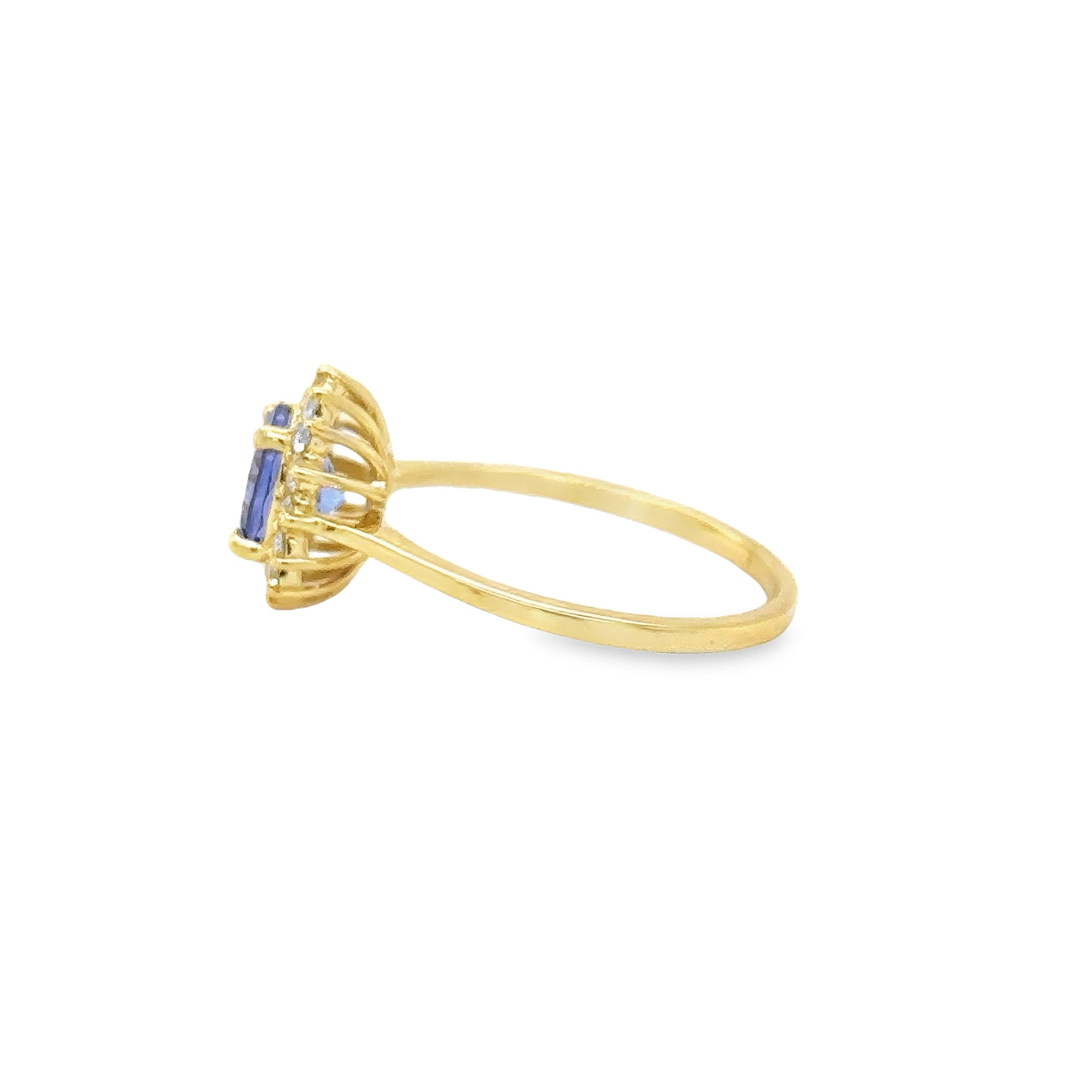 Anillo Redondo De Tanzanita De Oro Amarillo De 14 Quilates Con Diamantes 1.58 Ct.