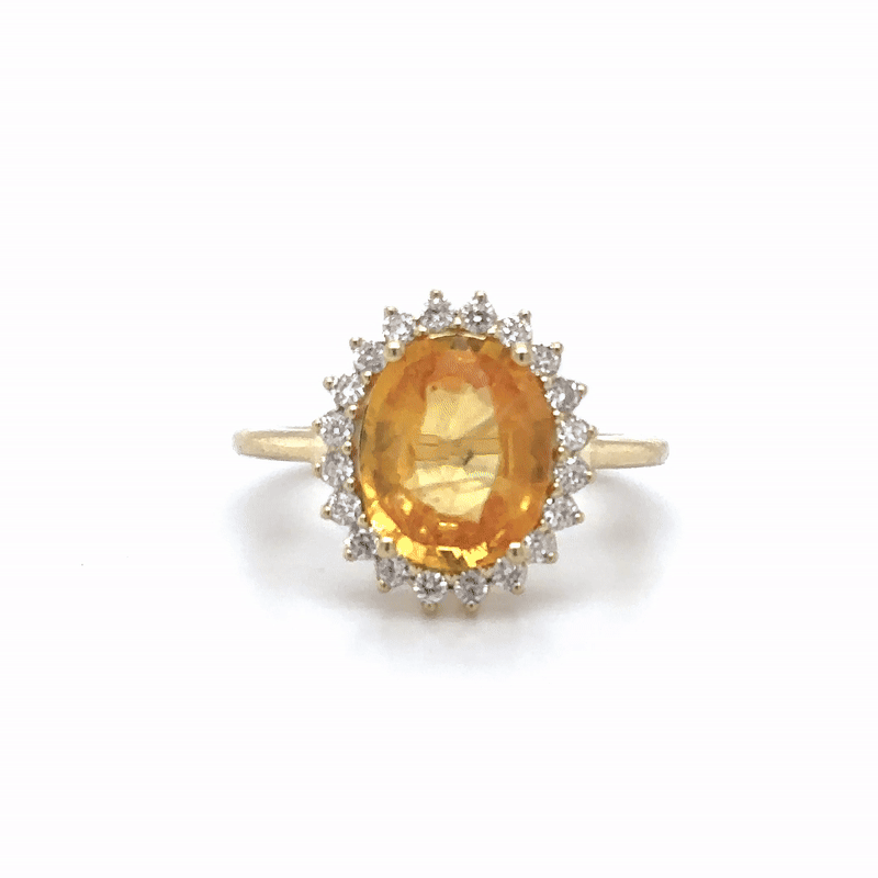 Anillo De Oro Amarillo De 14 Quilates Zafiro Amarillo Y Diamantes 4.6 Ct.