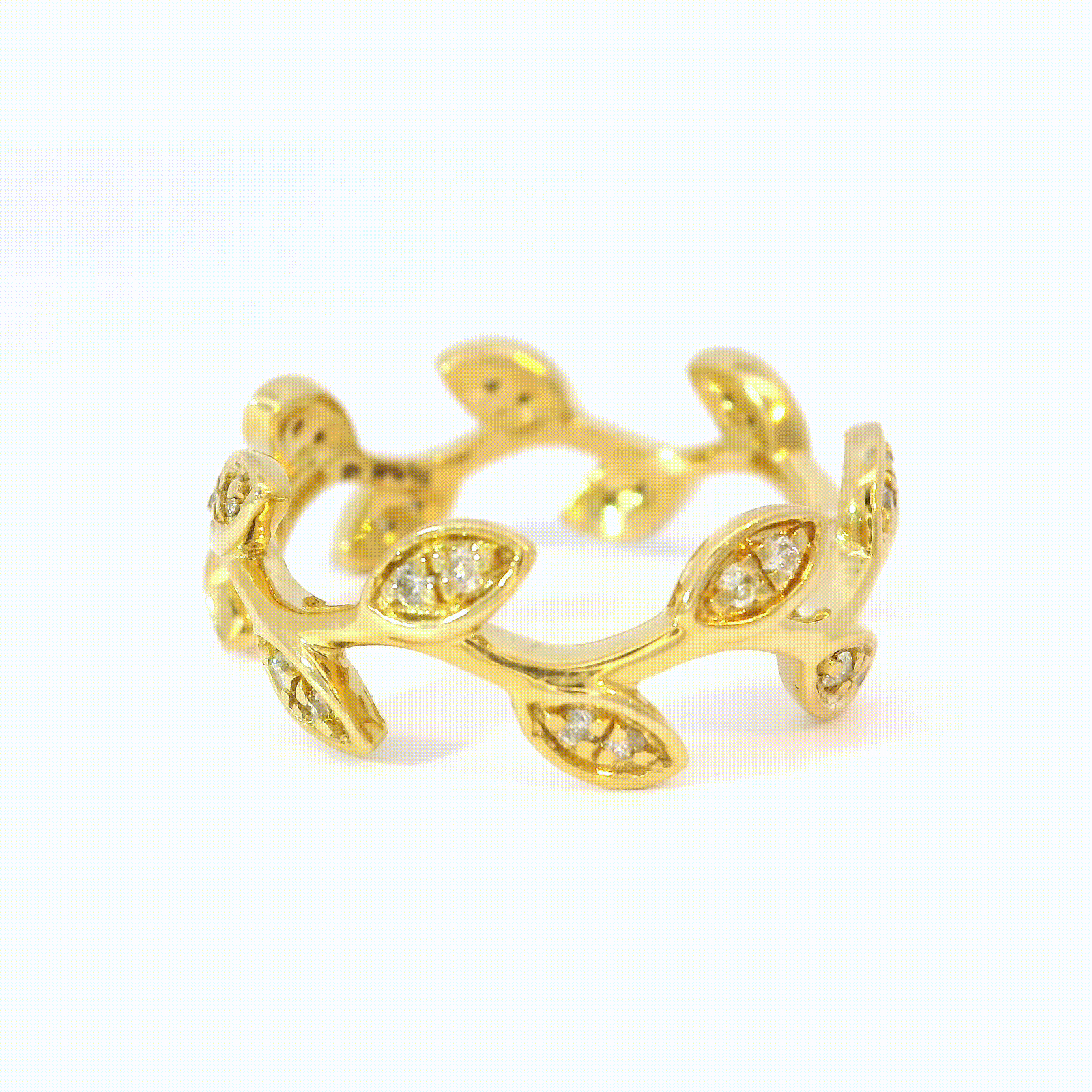 Anillo De Hoja De Diamante De Oro Amarillo De 14 K 0.22 Ct.