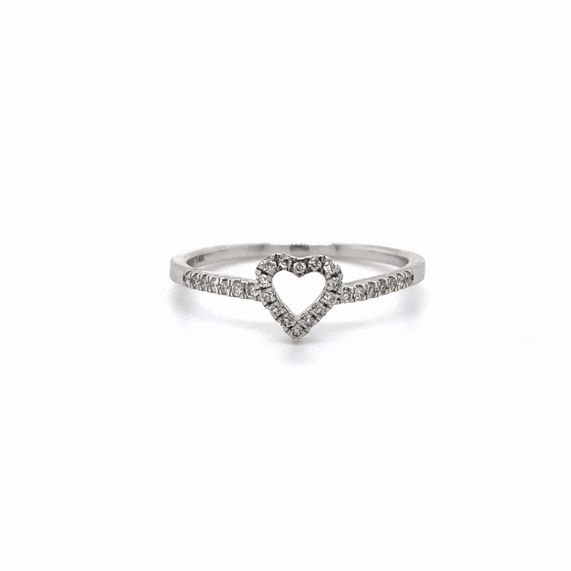 Anillo De Diamantes De Corazón Abierto De Oro Blanco De 14 Kt 0.15 Ct.