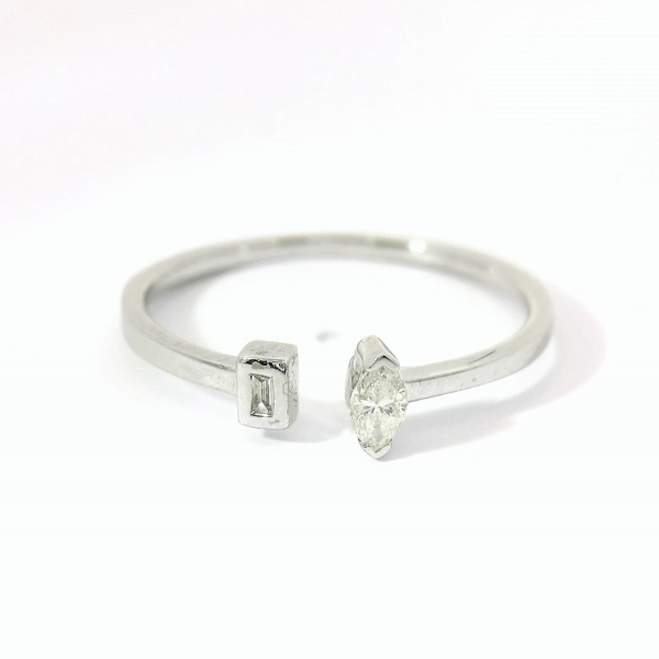 Anillo De Oro Blanco De 14K Y Diamantes 0.09 Ct.