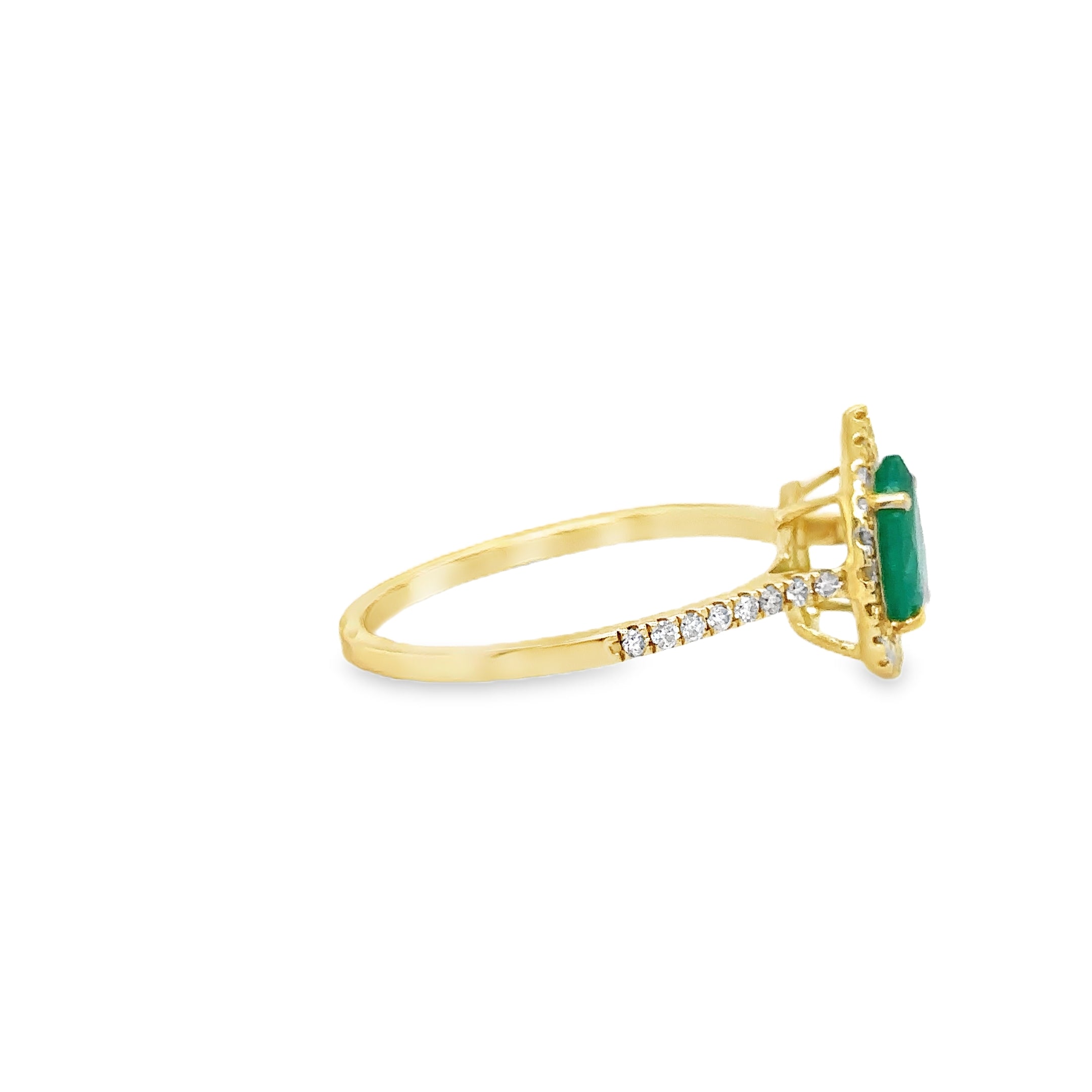 Anillo De Oro Amarillo De 14K Con Esmeraldas Y Diamantes 1.32 Ct.