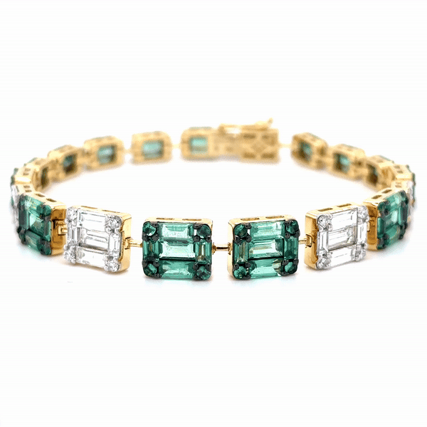 Pulsera De Tenis De Oro Amarillo De 18 Quilates Con Esmeraldas Y Diamantes 9.73 Ct.