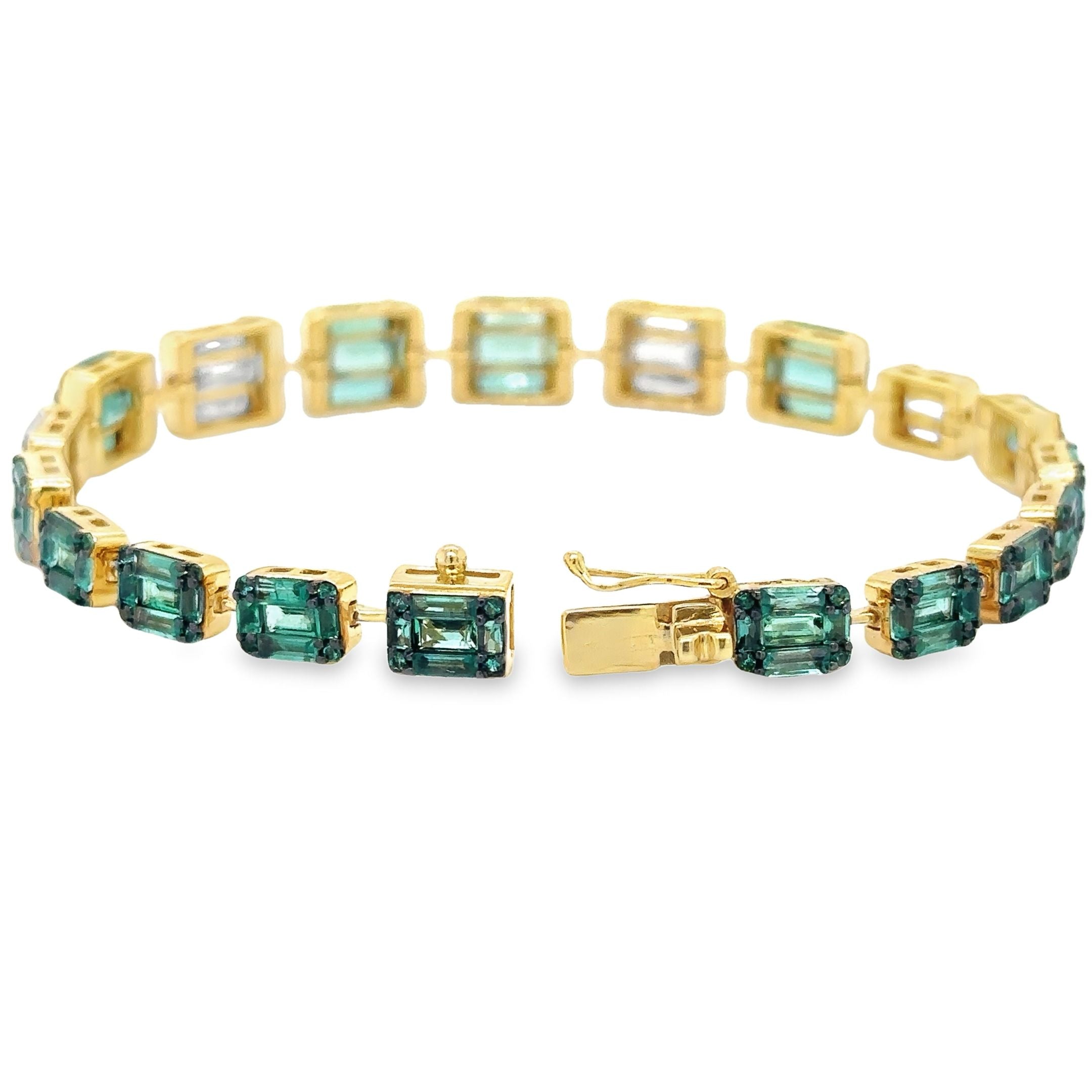 Pulsera De Tenis De Oro Amarillo De 18 Quilates Con Esmeraldas Y Diamantes 9.73 Ct.