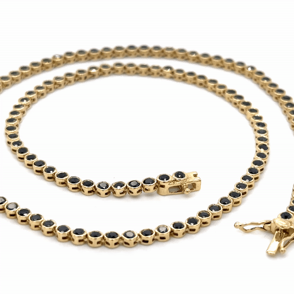 Collar De Tenis Con Bisel De Diamantes Negros En Oro Amarillo De 14 Kt 5.98 Ct.