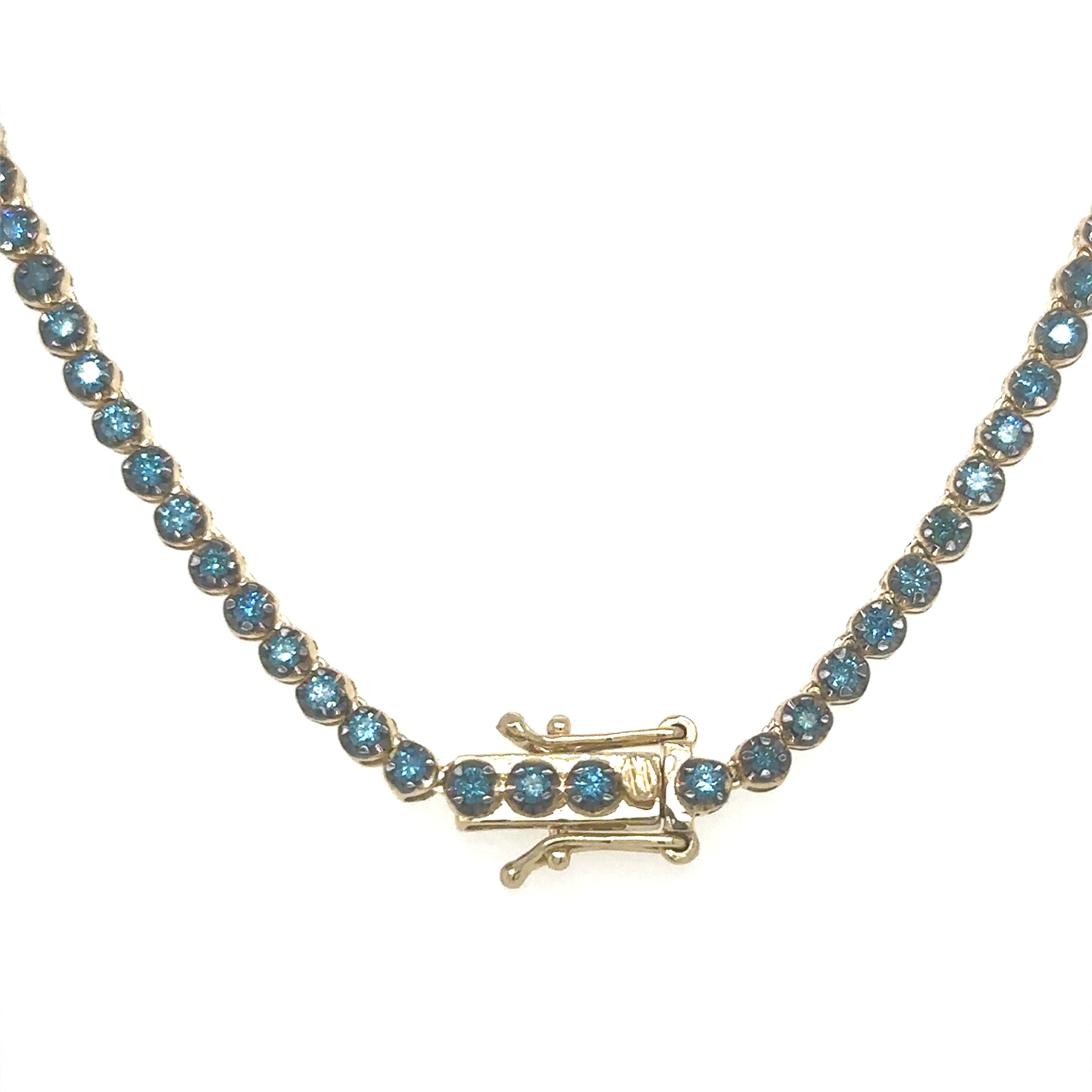 Collar De Tenis De Diamantes Azules De Oro Amarillo De 14Kt 3 Ct.