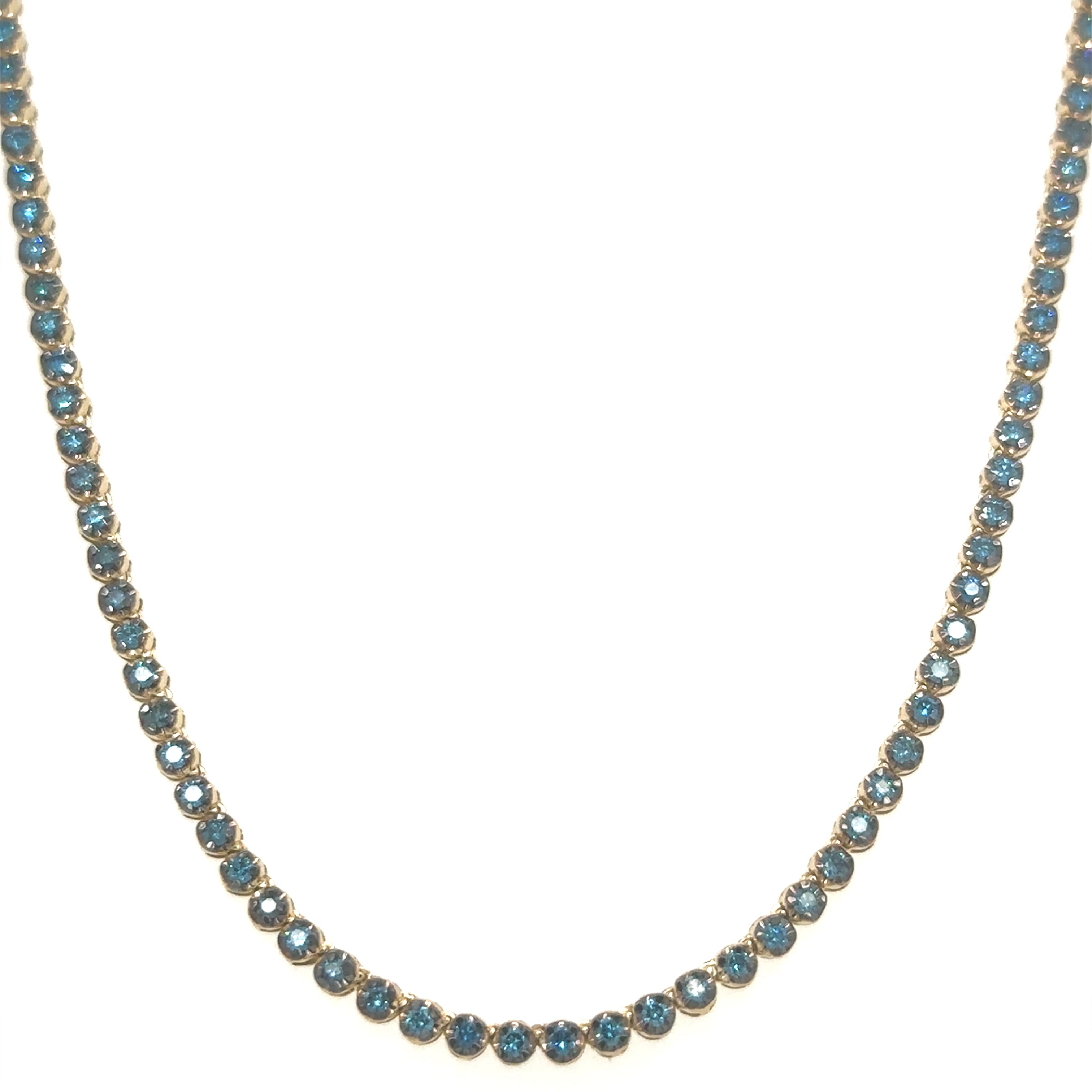 Collar De Tenis De Diamantes Azules De Oro Amarillo De 14Kt 3 Ct.