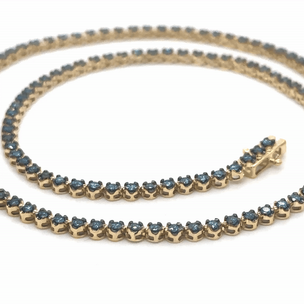 Collar De Tenis De Diamantes Azules De Oro Amarillo De 14Kt 3 Ct.
