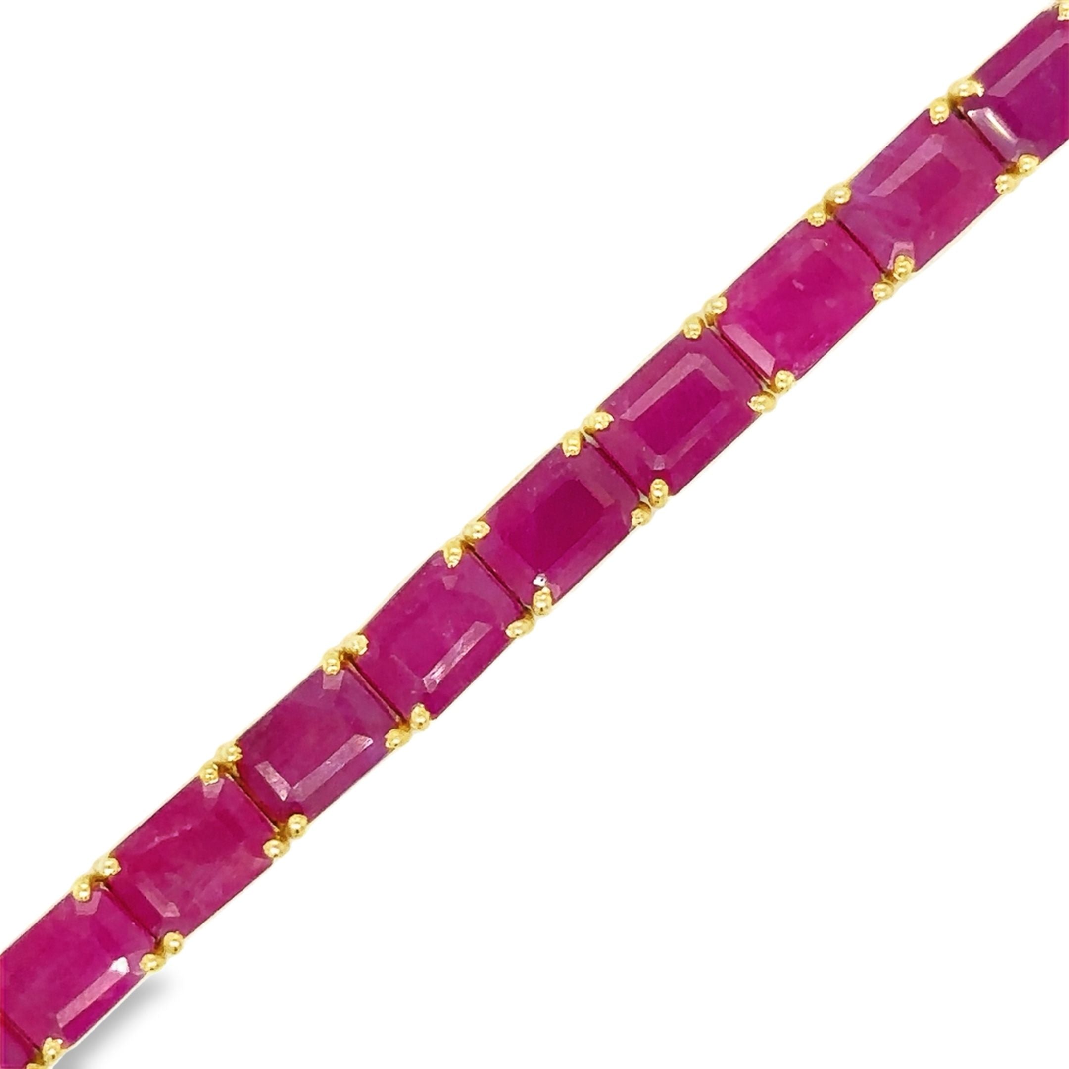 Pulsera De Oro Amarillo De 14 Quilates Con Rubí Baguette 28.8 Ct.