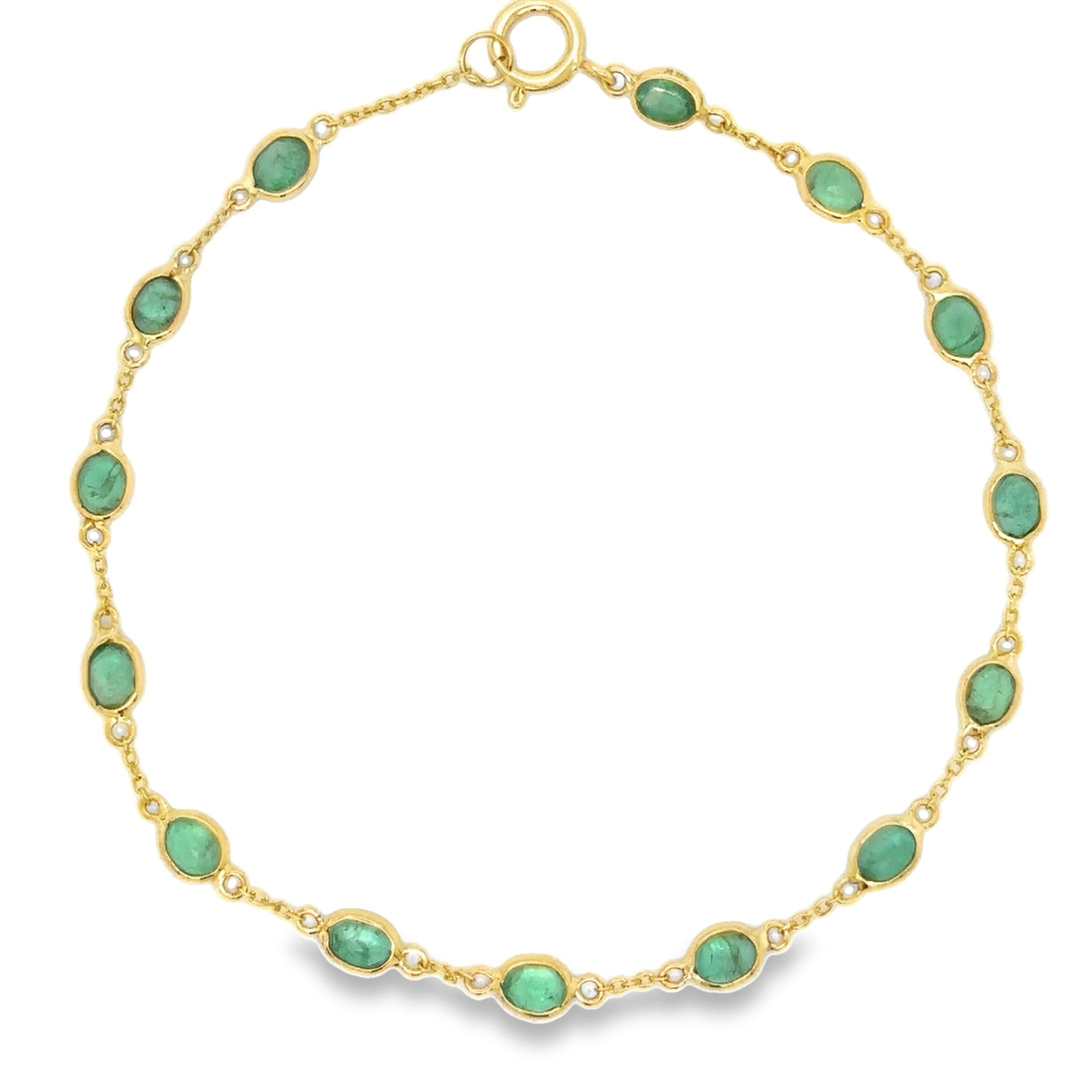 Pulsera De Estación De Esmeralda De Oro Amarillo De 18 Kt 2.5 Ct.