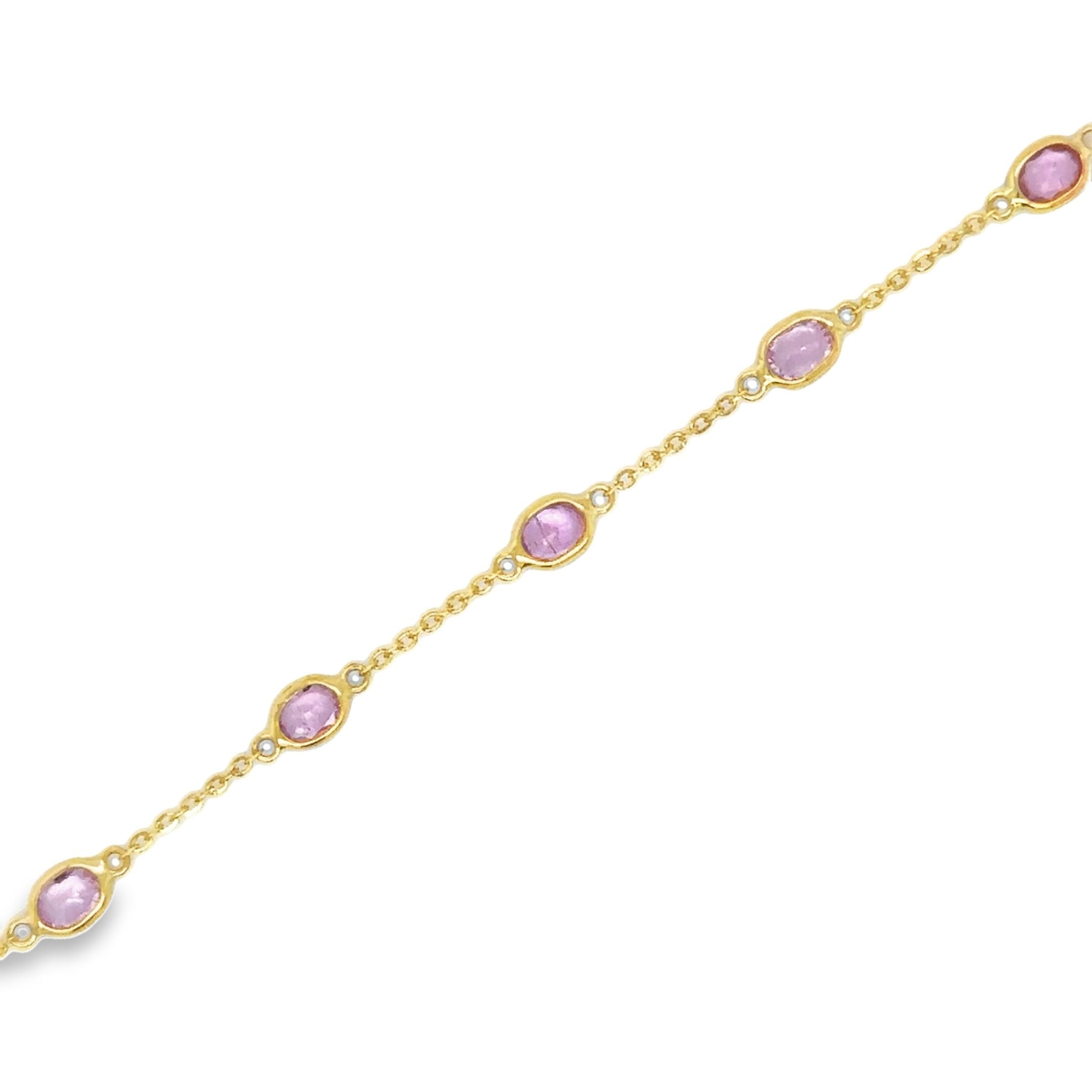 Pulsera Station De Zafiro Rosa En Oro Amarillo De 18 Kt 1.6 Ct.