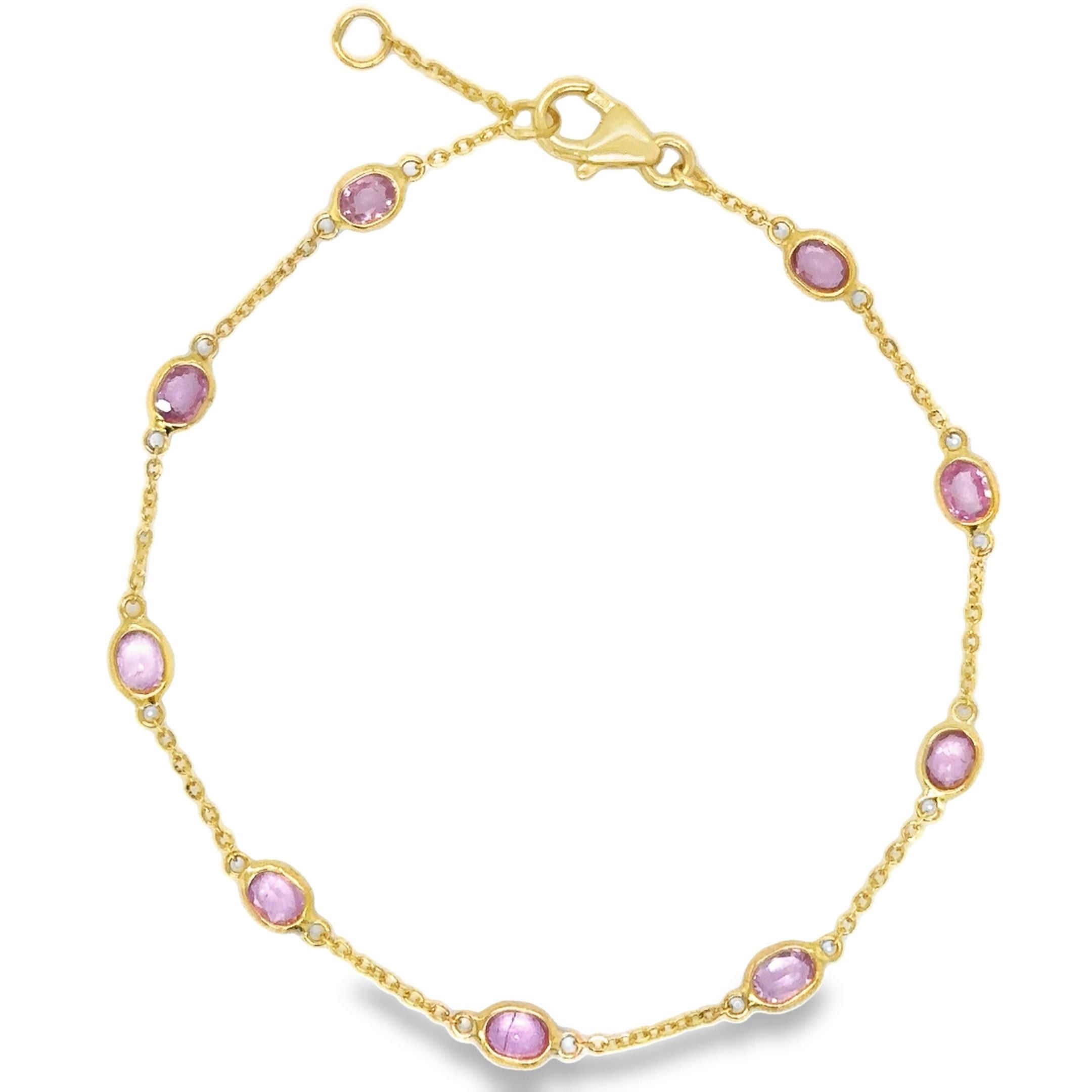 Pulsera Station De Zafiro Rosa En Oro Amarillo De 18 Kt 1.6 Ct.