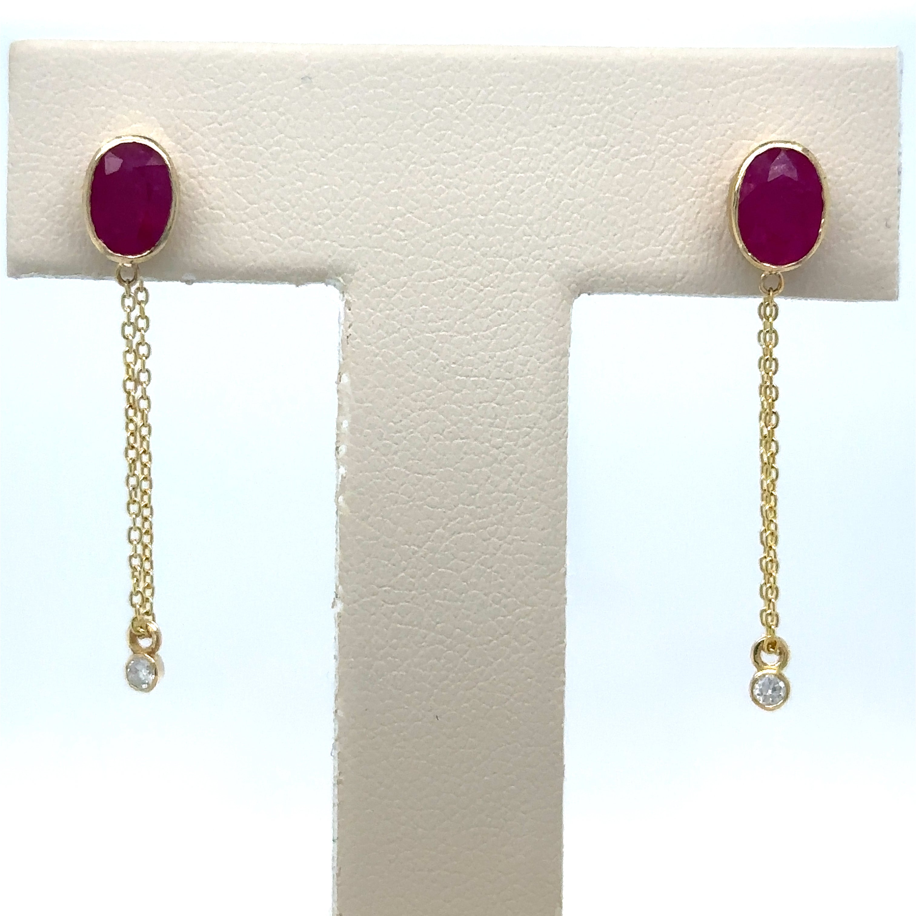 Aretes de Diamantes & Rubí en Oro Amarillo de 14K 1.76ct