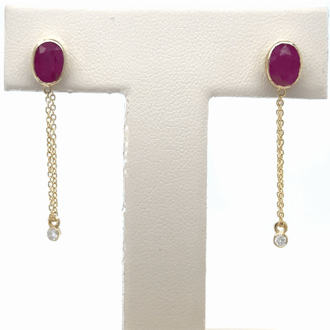 Aretes de Diamantes & Rubí en Oro Amarillo de 14K 1.76ct