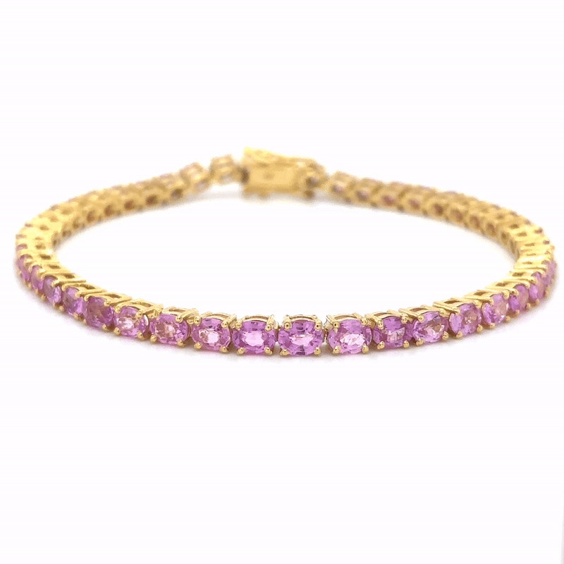 Pulsera De Zafiro Rosa De Oro Amarillo De 14 K De 8.57 TCW.