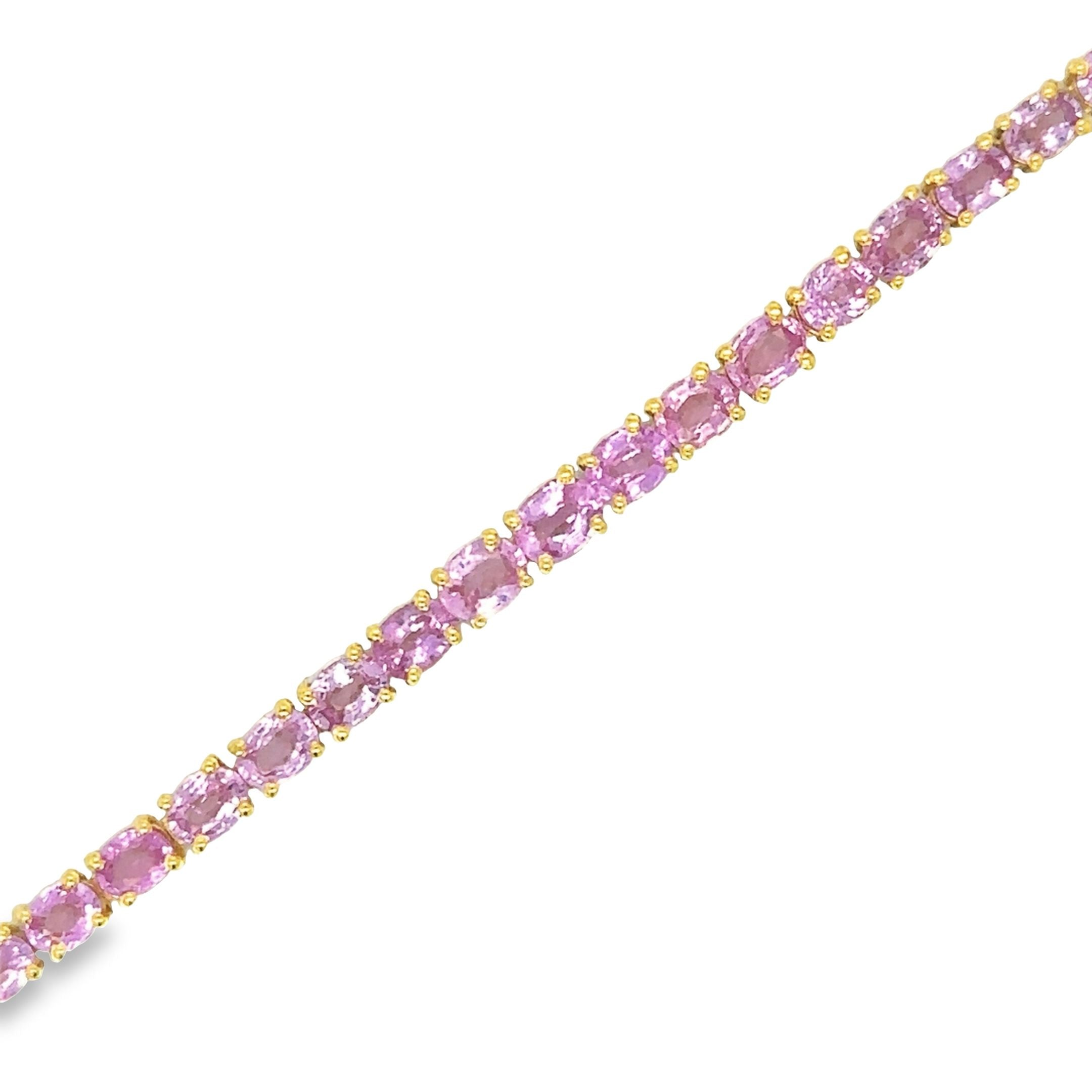 Pulsera De Oro Amarillo De 14 Quilates De Zafiro Rosa 8.57 Ct.