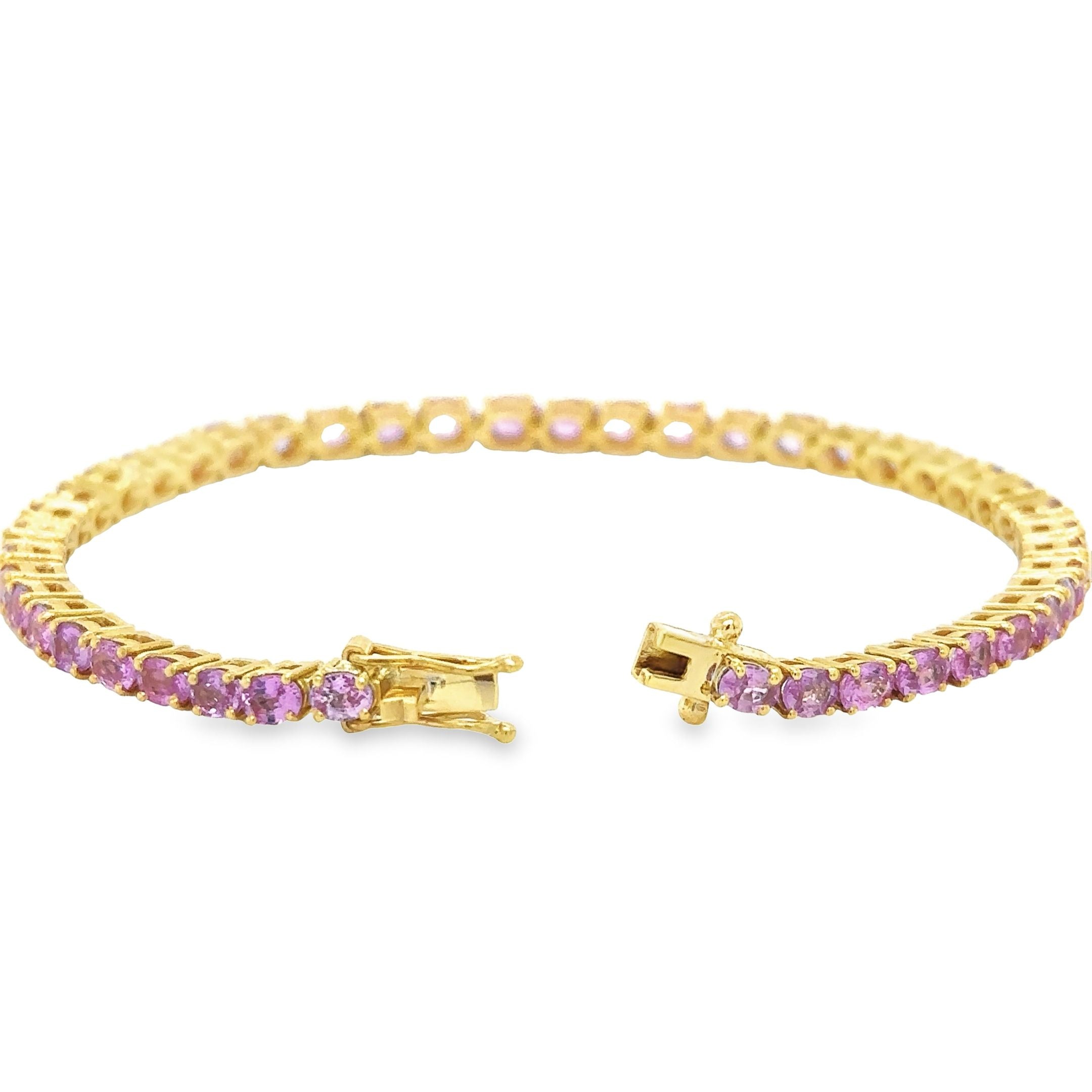 Pulsera De Oro Amarillo De 14 Quilates De Zafiro Rosa 8.57 Ct.