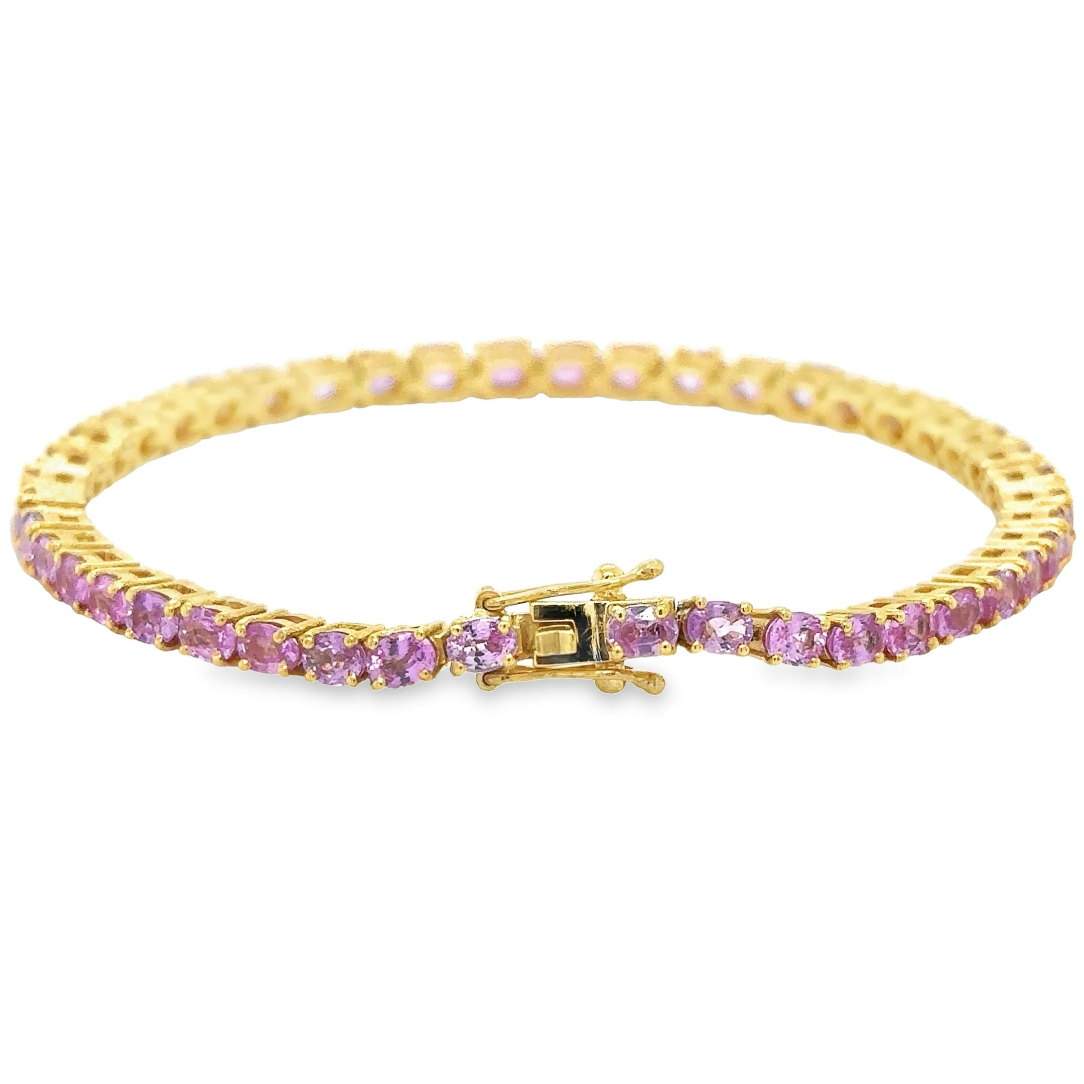 Pulsera De Zafiro Rosa De Oro Amarillo De 14 K De 8.57 TCW.