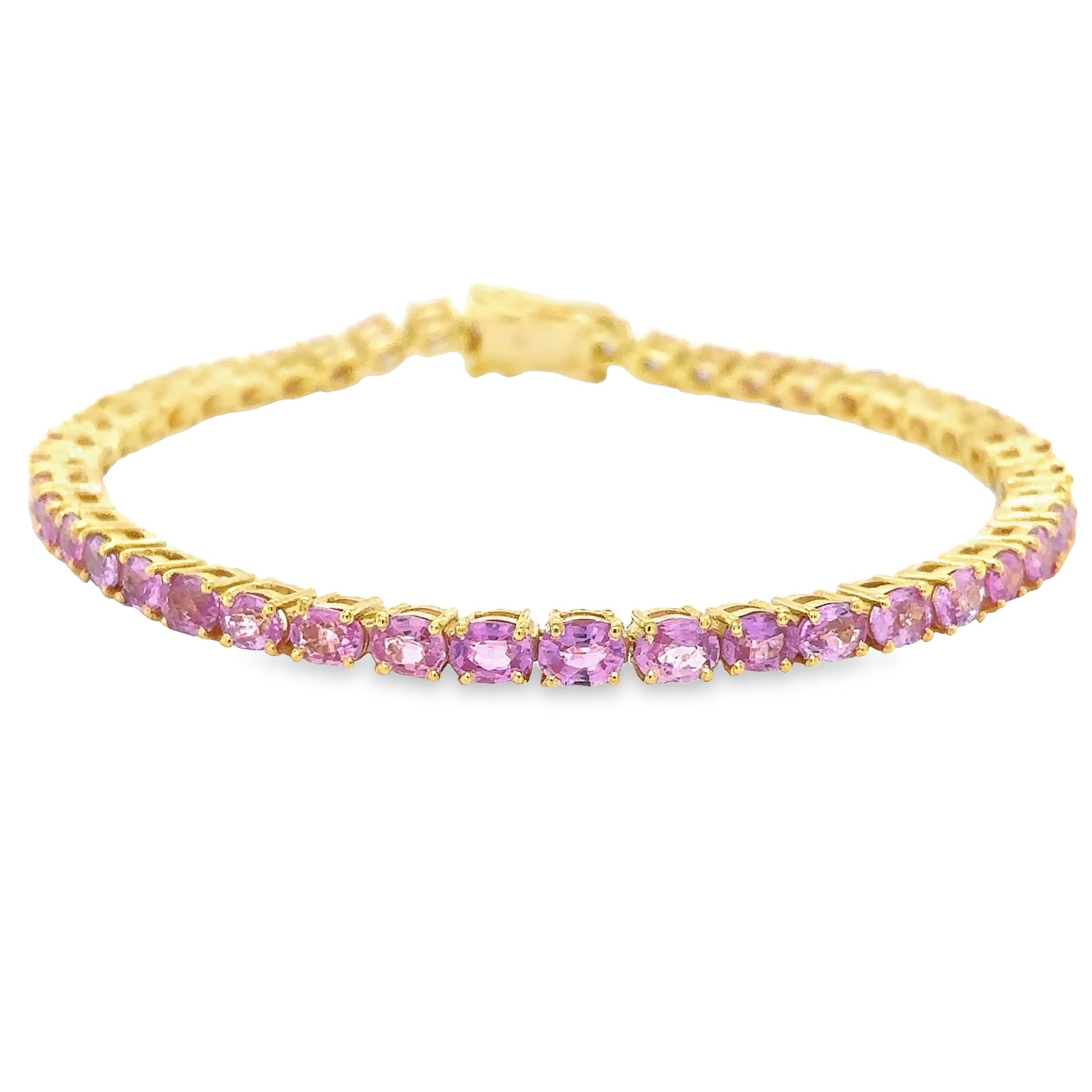 Pulsera De Zafiro Rosa De Oro Amarillo De 14 K De 8.57 TCW.