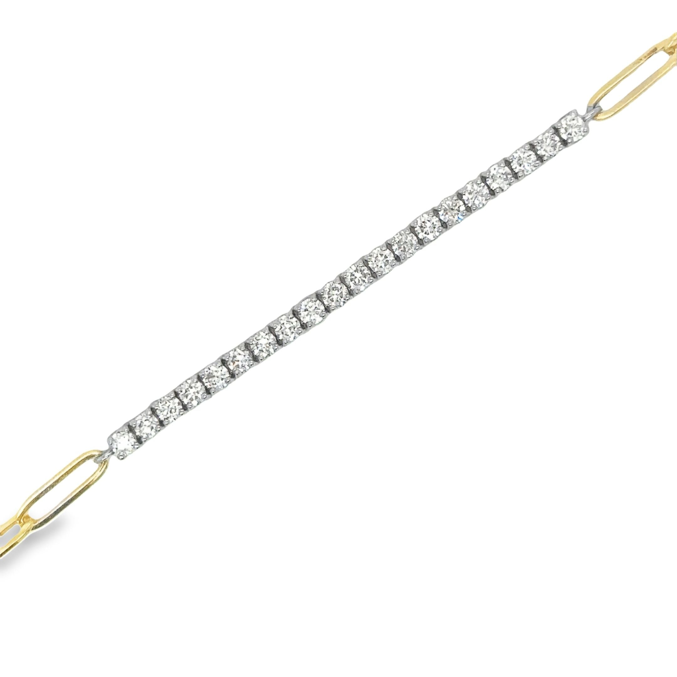 Pulsera De Tenis De Diamantes De Dos Tonos De 14Kt Con Clip De Papel De 7", 0.76 CT