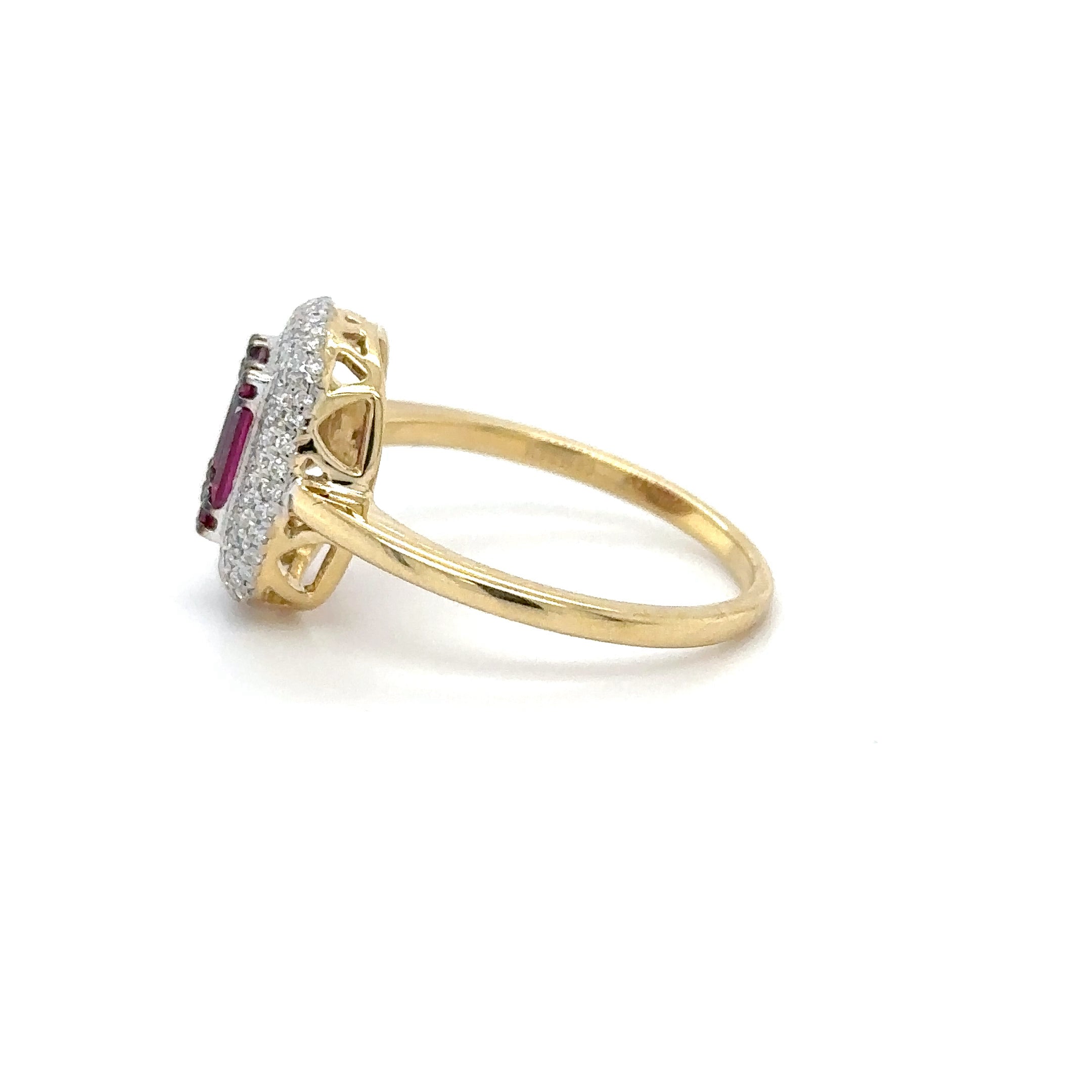 Anillo Baguette Rubí Y Diamantes De Oro Amarillo De 18 Kt 0.96 Ct.