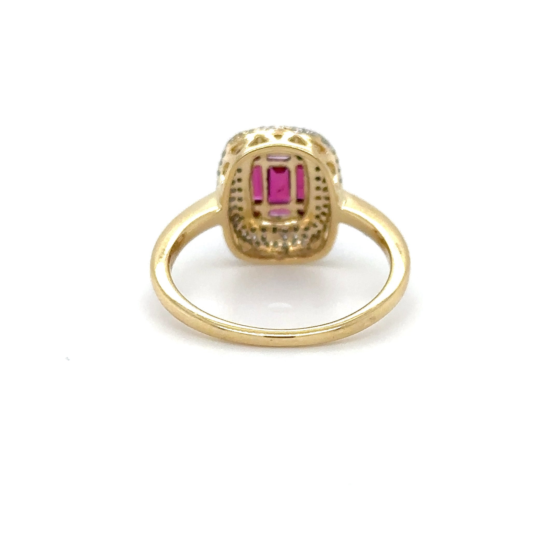 Anillo Baguette Rubí Y Diamantes De Oro Amarillo De 18 Kt 0.96 Ct.