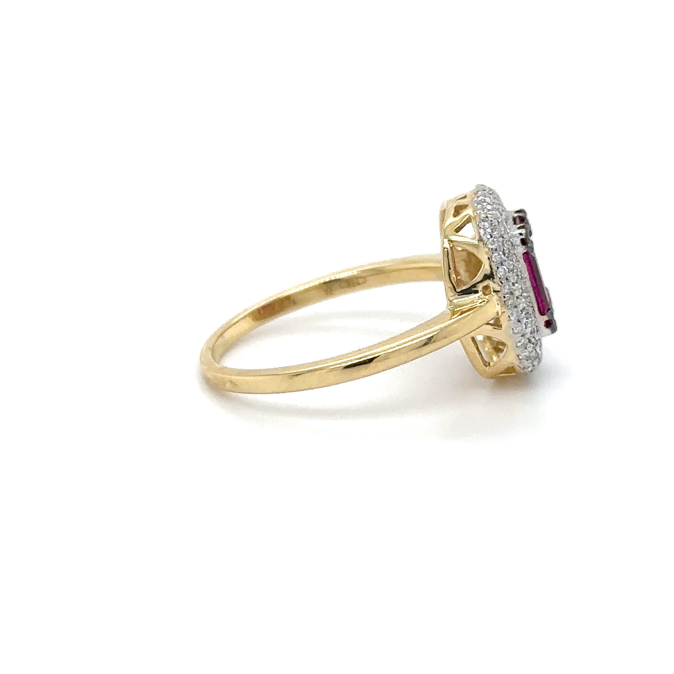 Anillo Baguette Rubí Y Diamantes De Oro Amarillo De 18 Kt 0.96 Ct.