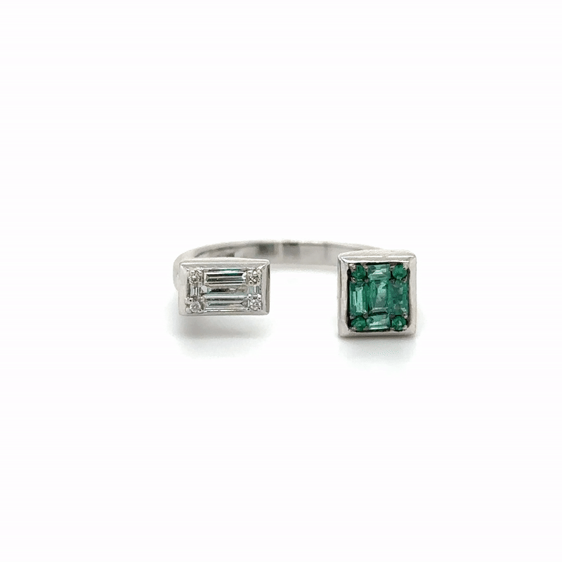 Anillo de Diamantes & Esmeralda en Oro Blanco de 18K 0.51ct