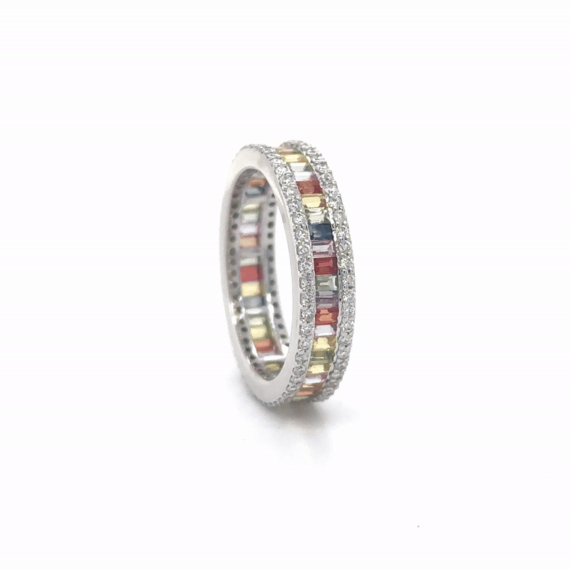 Anillo De Diamantes De Zafiro Múltiple De Oro Blanco De 18 Kt 2.58 Ct.