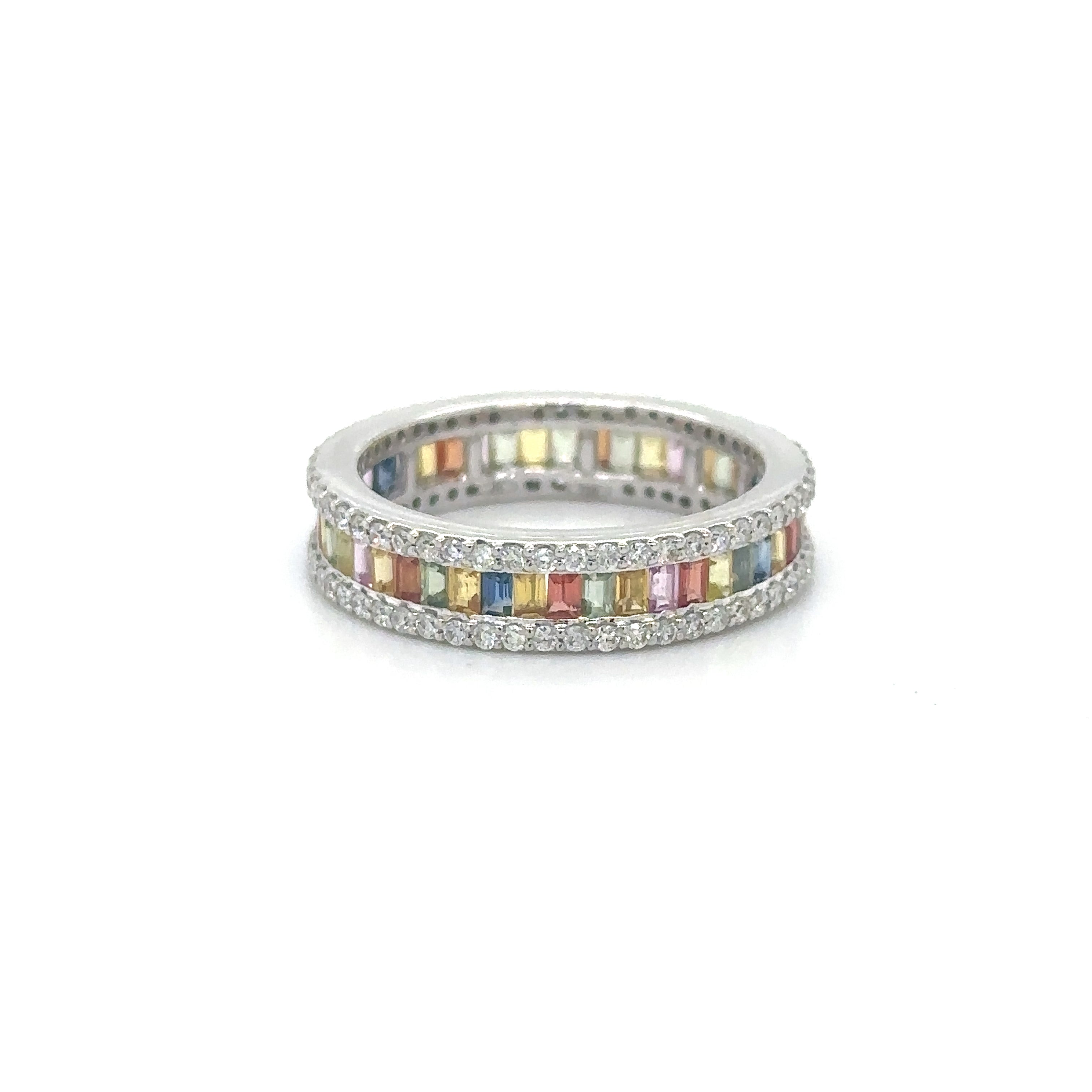 Anillo De Diamantes De Zafiro Múltiple De Oro Blanco De 18 Kt 2.58 Ct.