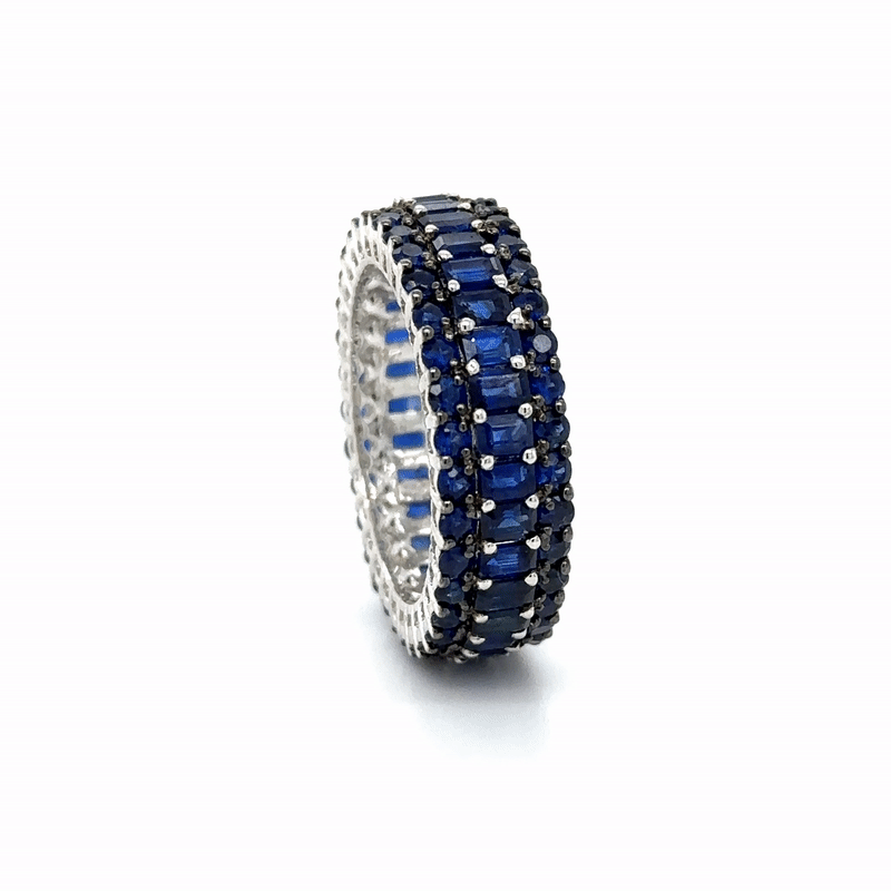 Anillo De Zafiro De Oro Blanco De 18 Kt 6.01 Ct.