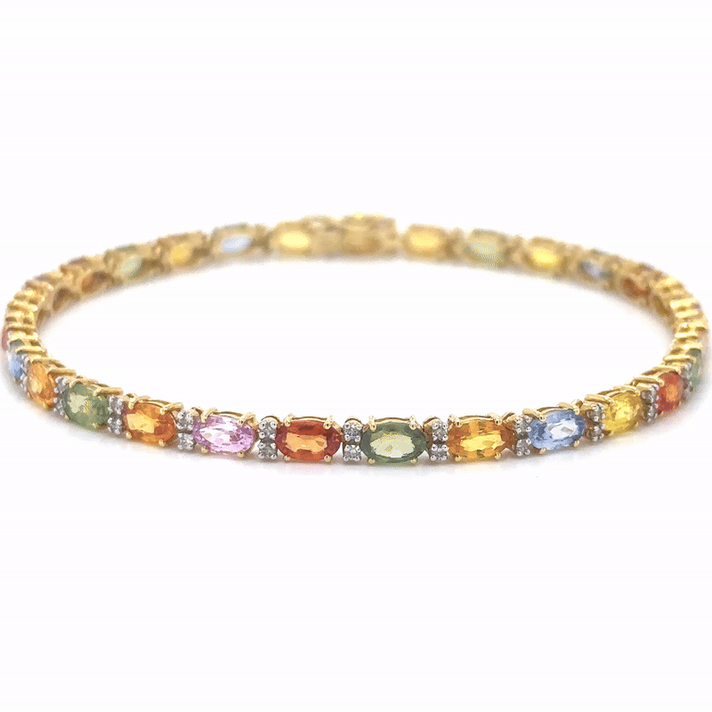 Pulsera De Oro Amarillo De 18 Quilates Con Múltiples Zafiros Y Diamantes 8.99 Ct.
