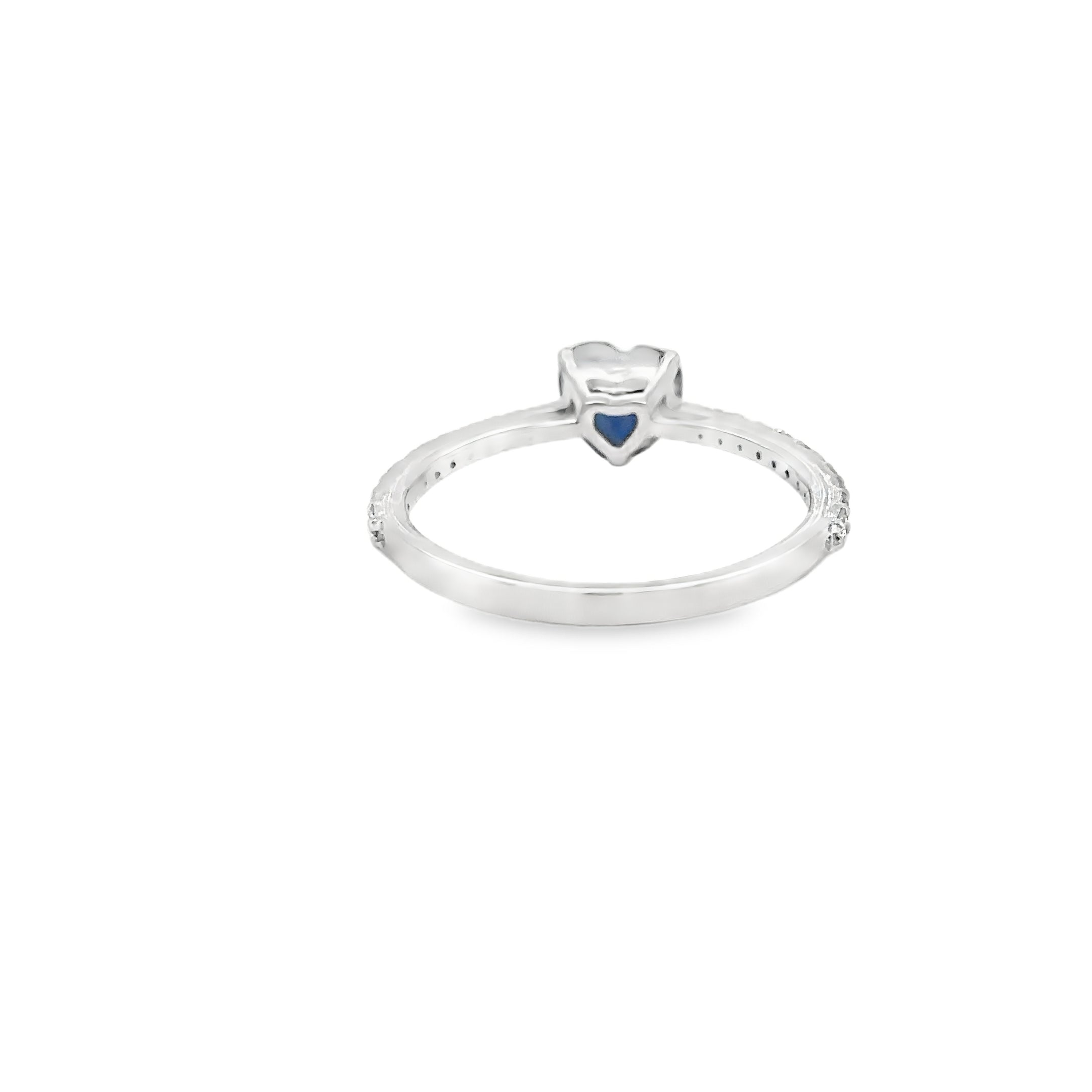 Anillo Corazón De Oro Blanco De 18 Quilates Zafiro Azul Y Diamantes 1.07 Ct.