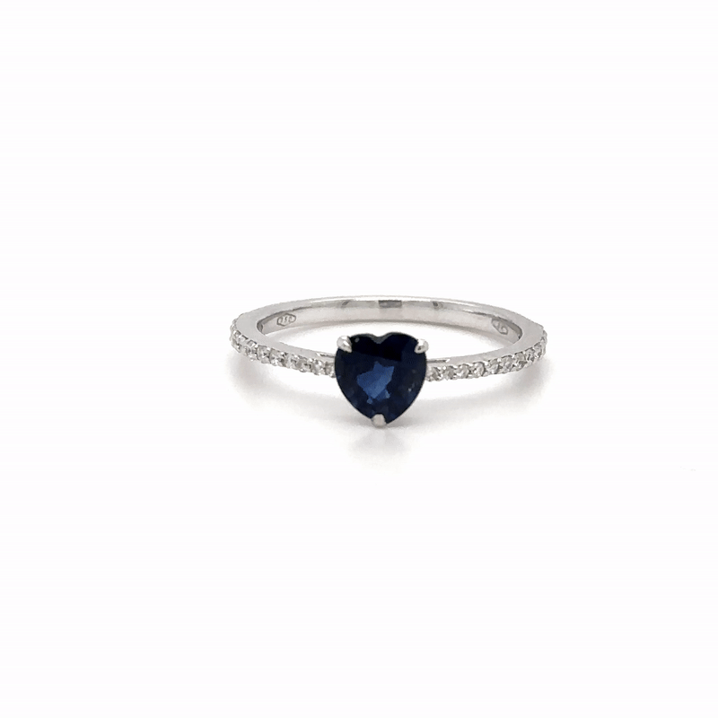Anillo Corazón De Oro Blanco De 18 Quilates Zafiro Azul Y Diamantes 1.07 Ct.