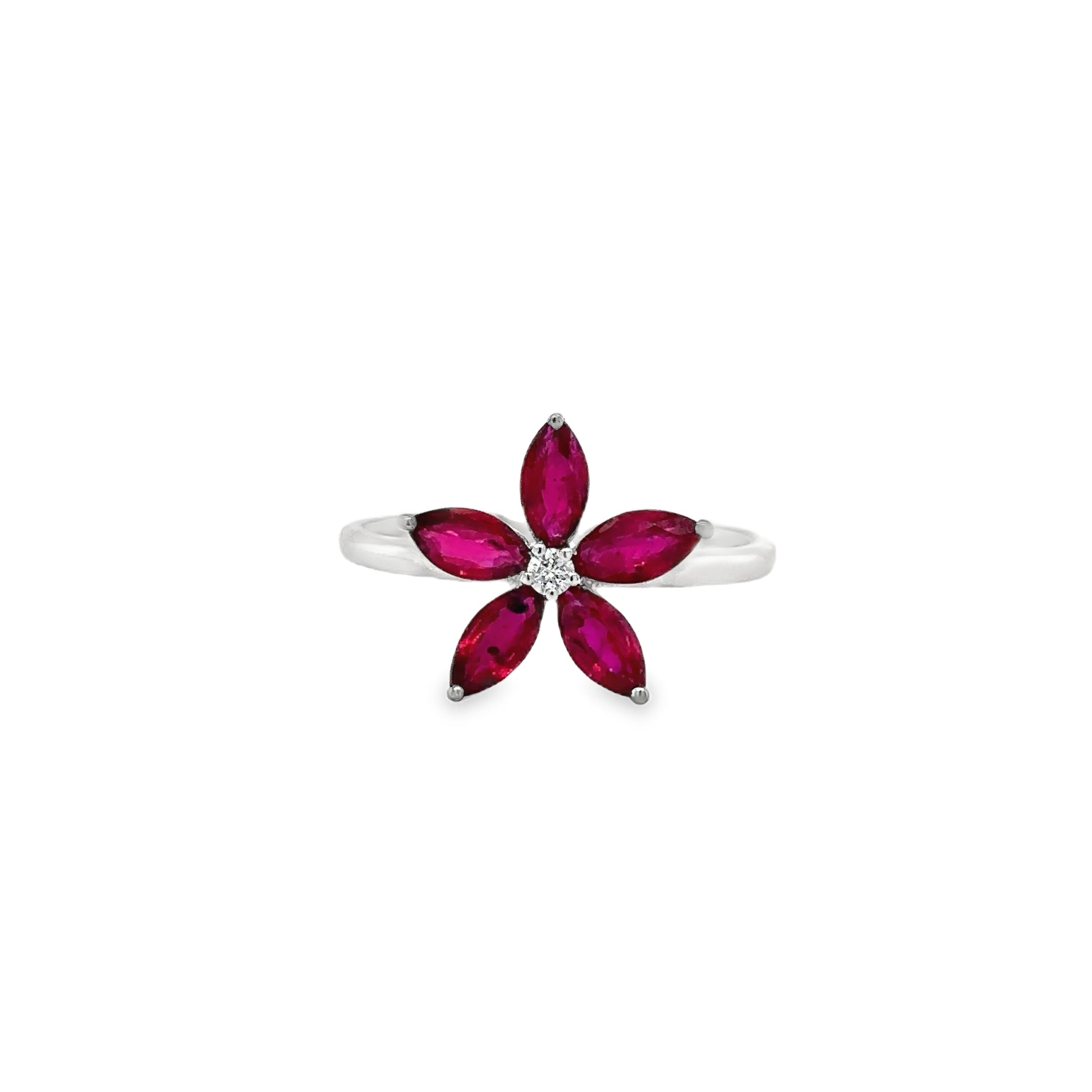 Anillo Estrella Rubí Oro Blanco De 18 Kates 1.25 Ct.