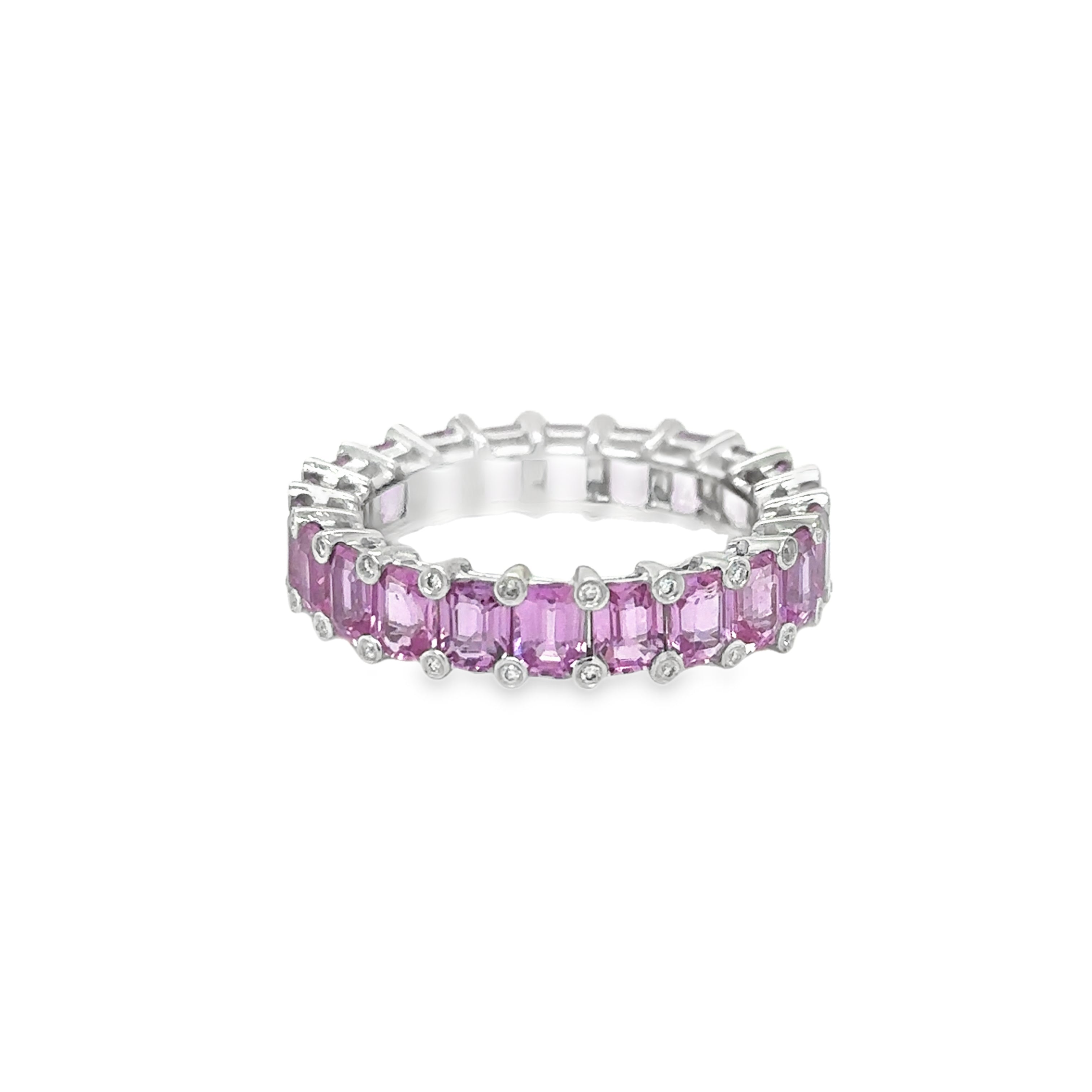 Anillo De Oro Blanco, Zafiro Rosa Y Diamantes De 18 K