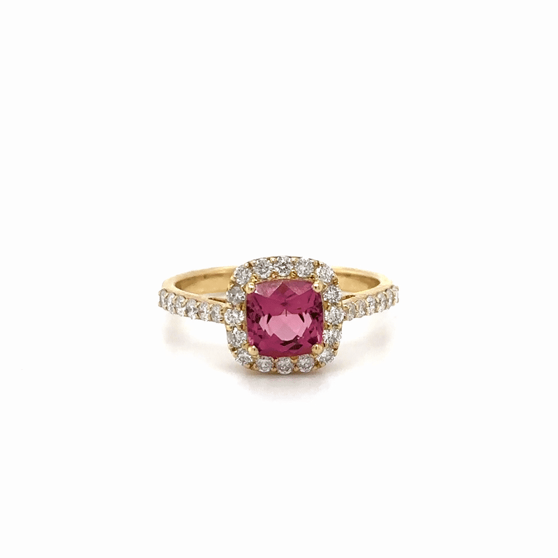 Anillo Oro Amarillo De 14 Quilates, Turmalina Rosa Y Diamantes 1.7 Ct.
