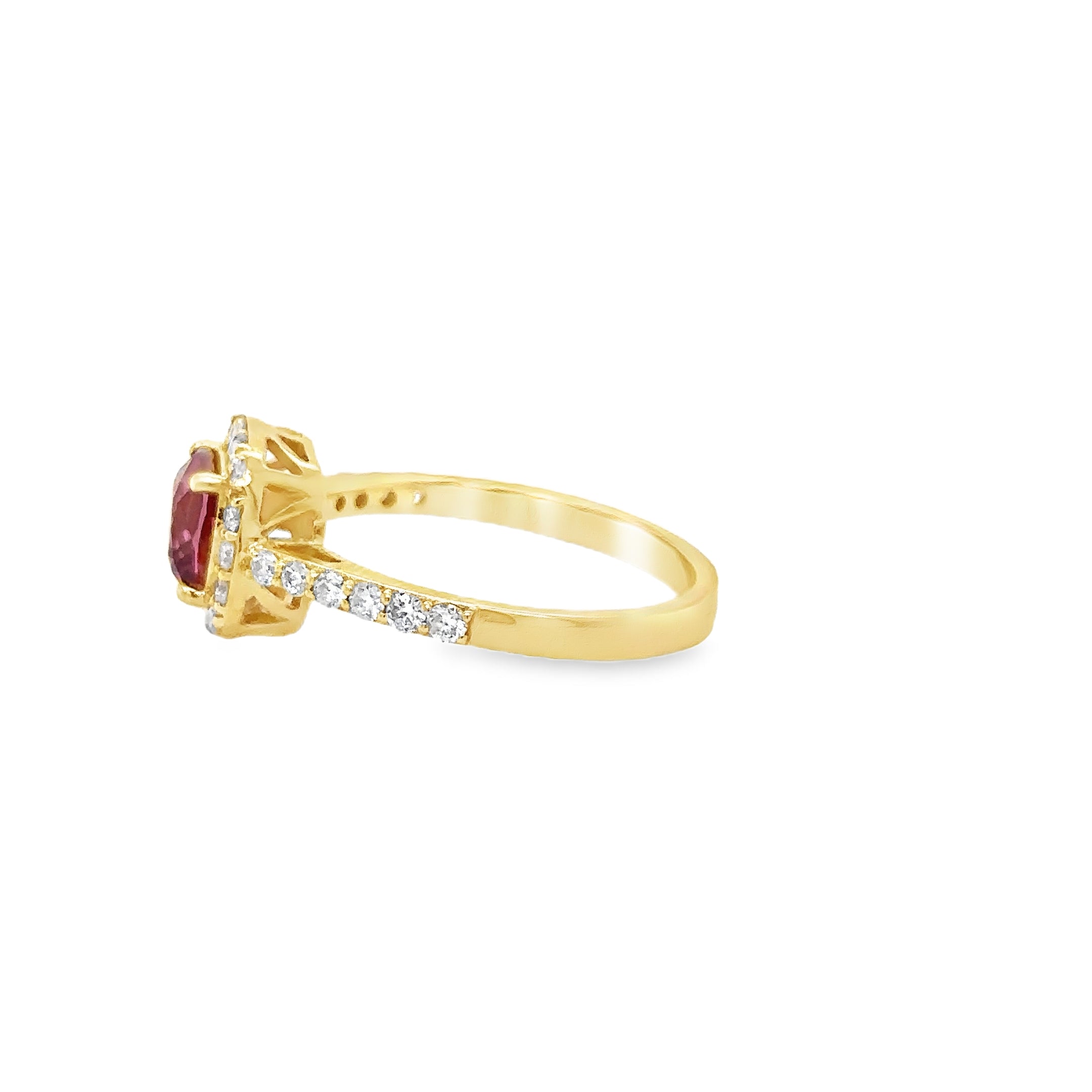 Anillo Oro Amarillo De 14 Quilates, Turmalina Rosa Y Diamantes 1.7 Ct.