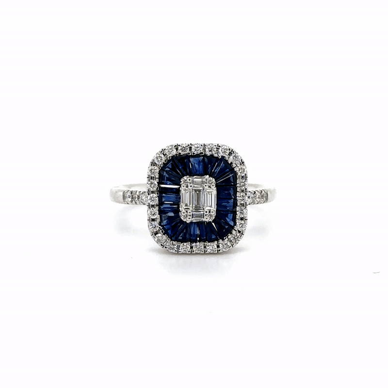 Anillo De Oro Blanco De 14K Con Diamantes Y Zafiros 1.41 Ct.