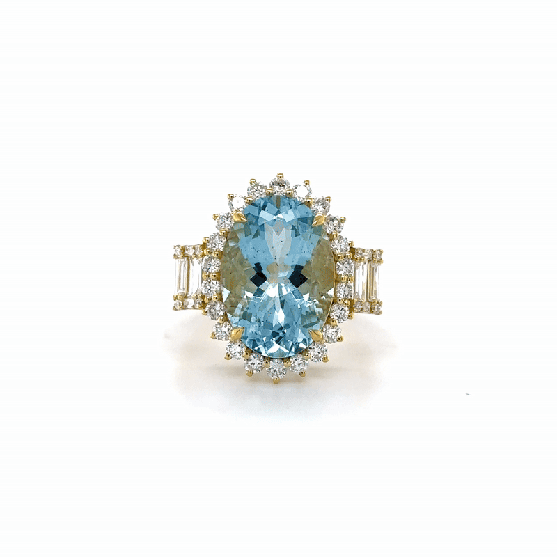 Anillo De Oro Amarillo De 14K Aguamarina Y Diamantes 7.74 Ct.