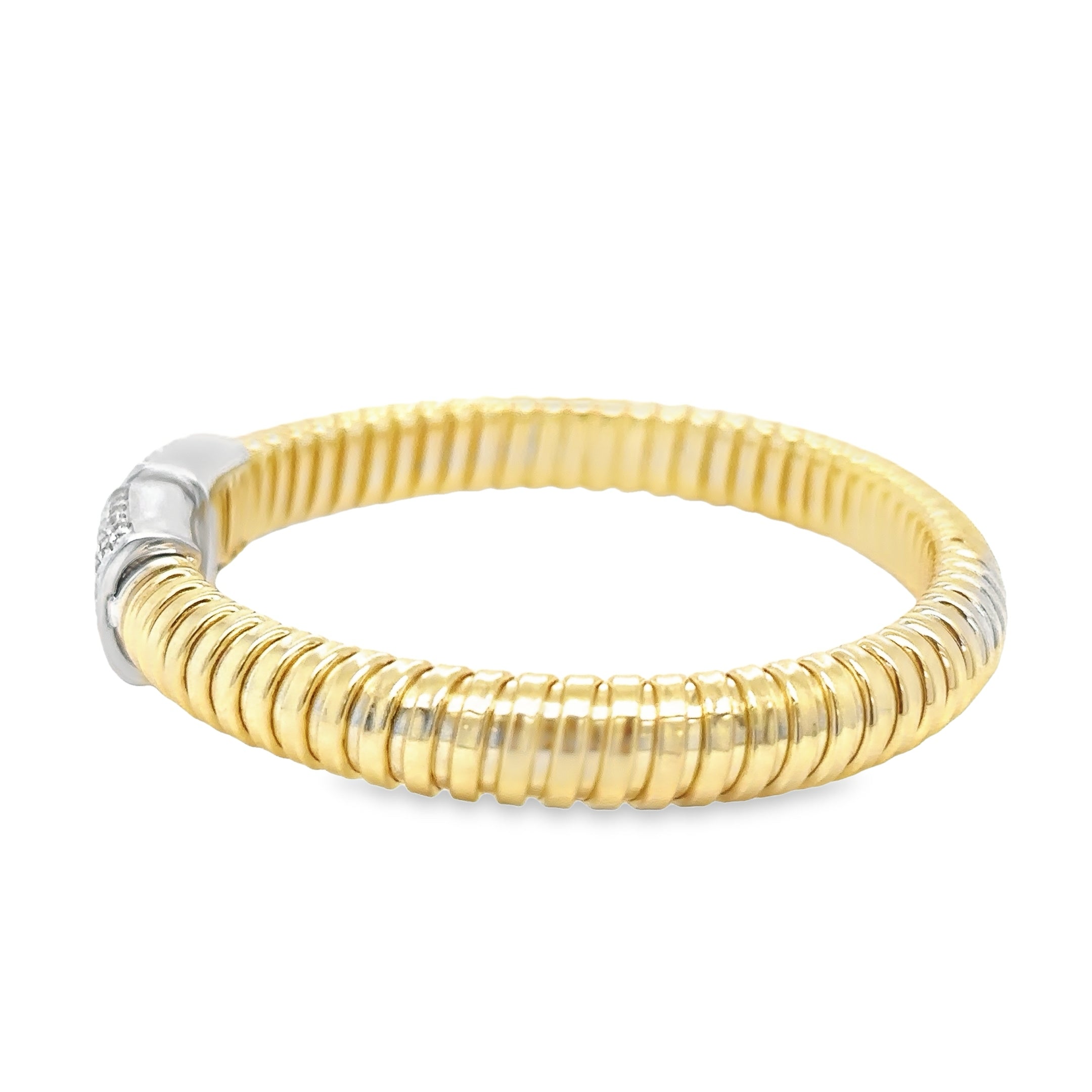 Brazalete Tubogas De Oro Amarillo Italiano De 14K Con Diamantes 1.44 Ct.