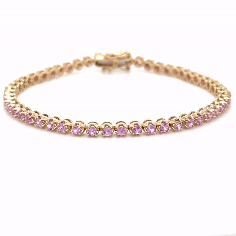 Pulsera De Tenis De Oro Amarillo De 14 Quilates Con Zafiro Rosa 2.89 Ct.