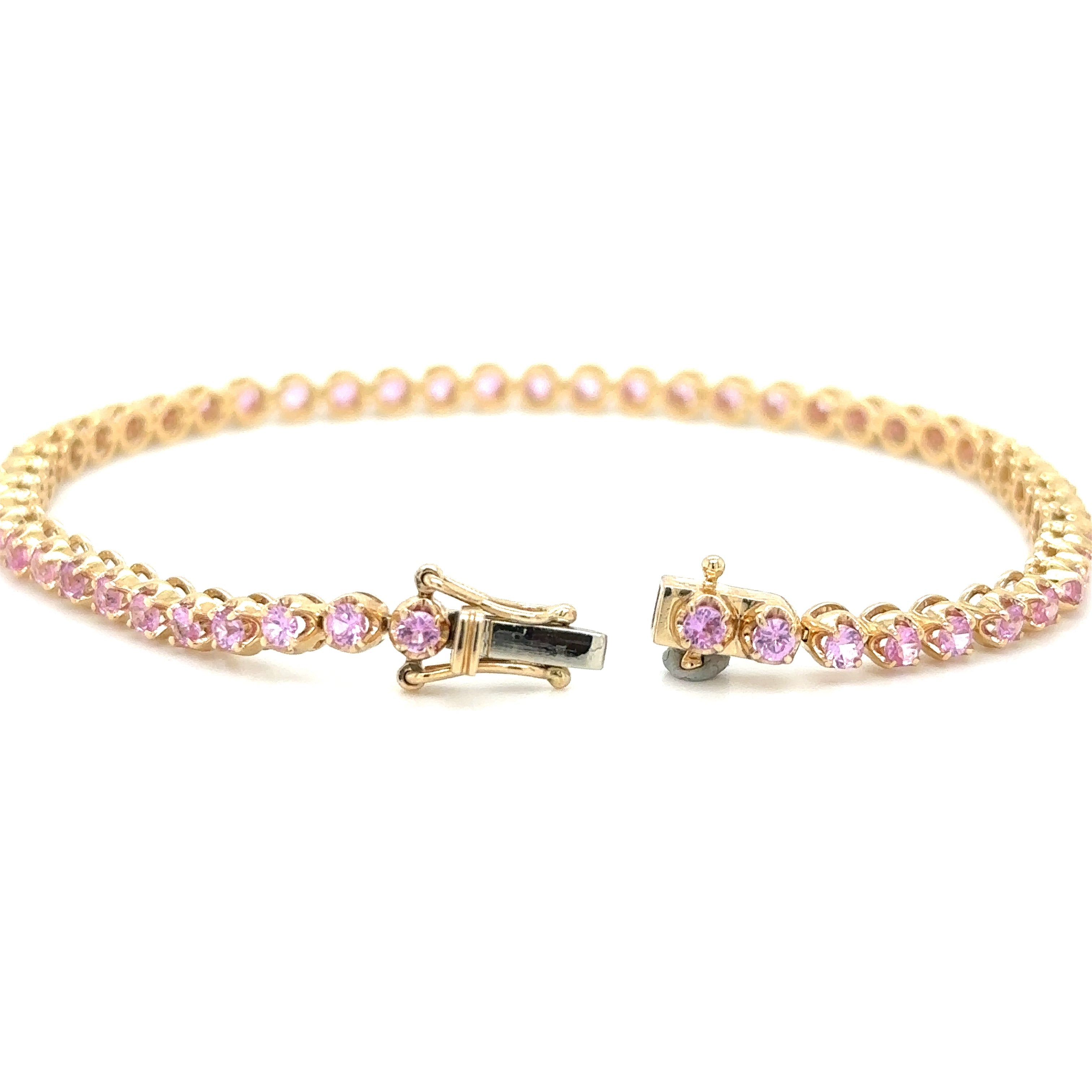 Pulsera De Tenis De Oro Amarillo De 14 Quilates Con Zafiro Rosa 2.89 Ct.