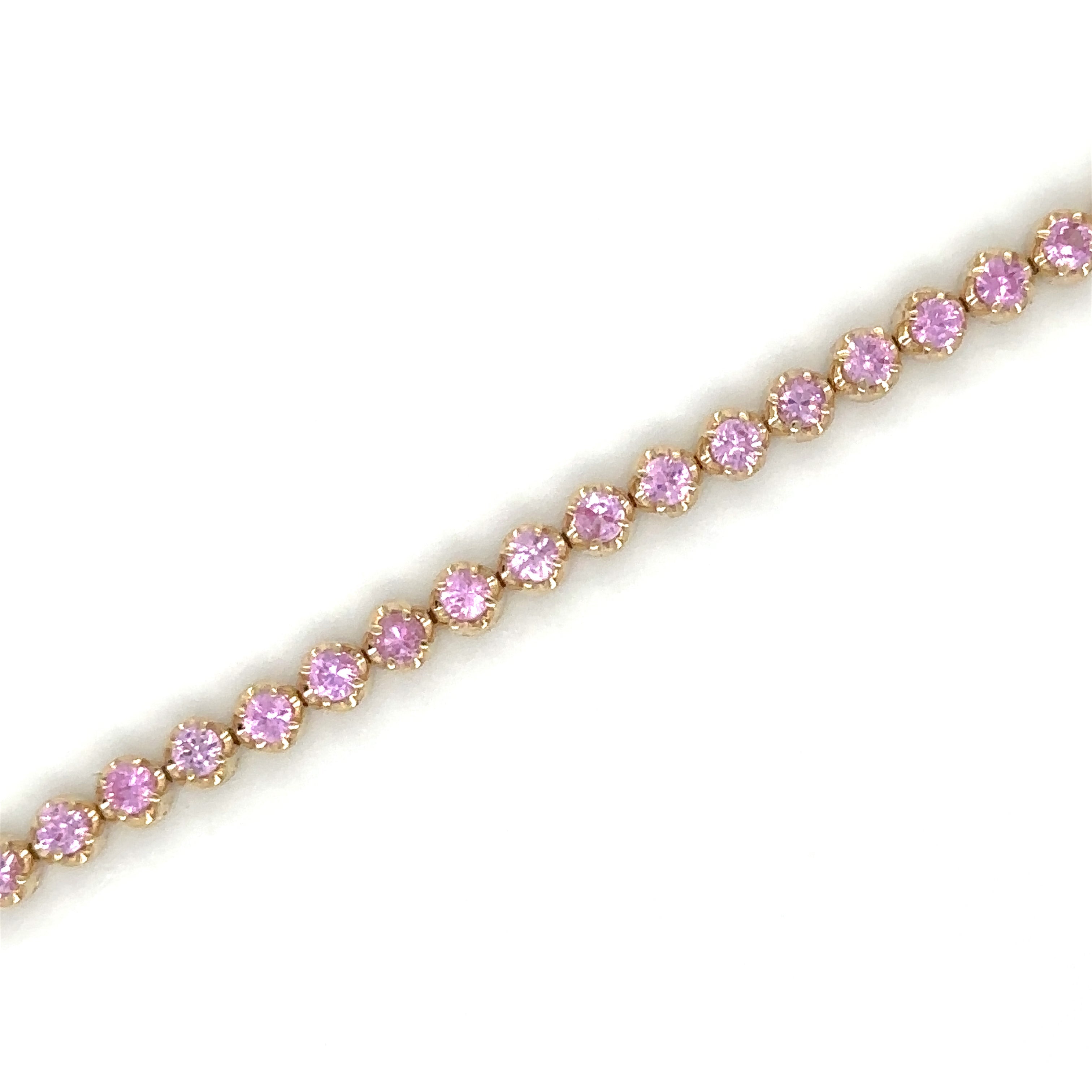 Pulsera De Tenis De Oro Amarillo De 14 Quilates Con Zafiro Rosa 2.89 Ct.