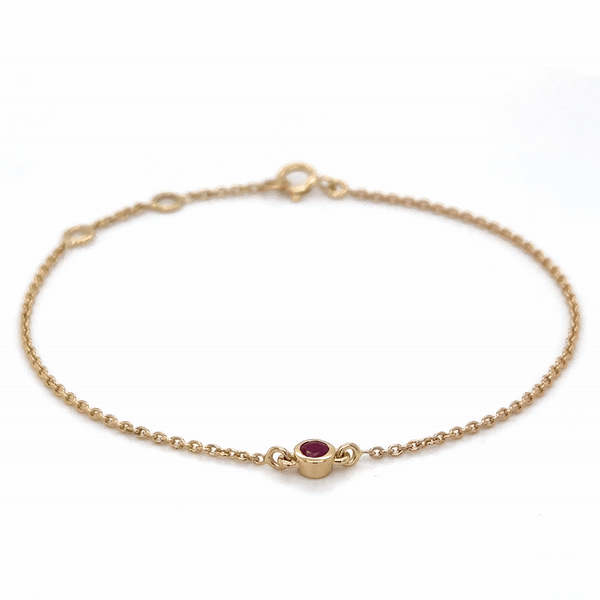 Pulsera De Cadena Con Bisel De Rubí En Oro Amarillo De 14 K De 0.16 TCW.