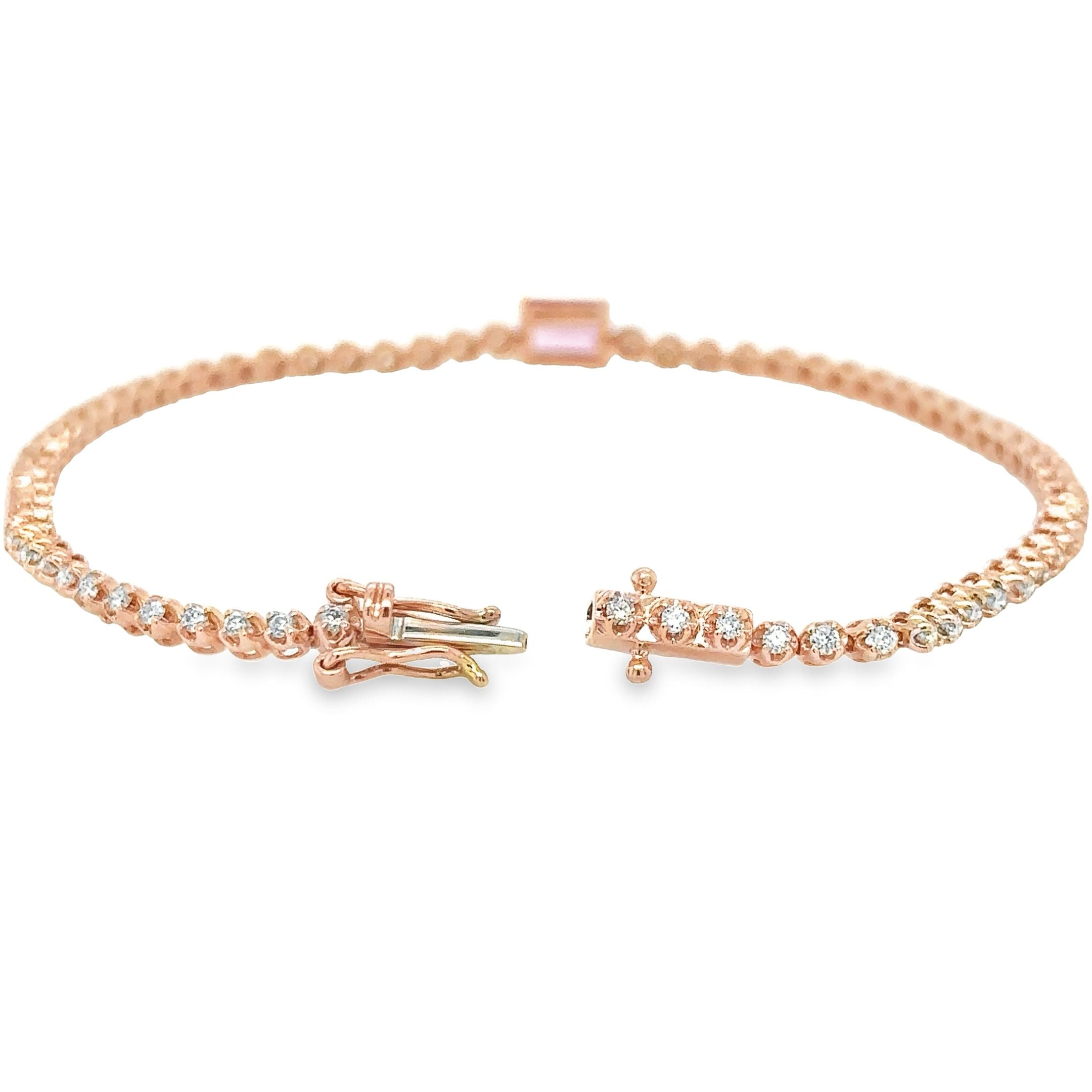 Pulsera De Tenis De Oro Rosa De 14 Quilates Zafiro Rosa Oct Y Diamantes 1.42 Ct.