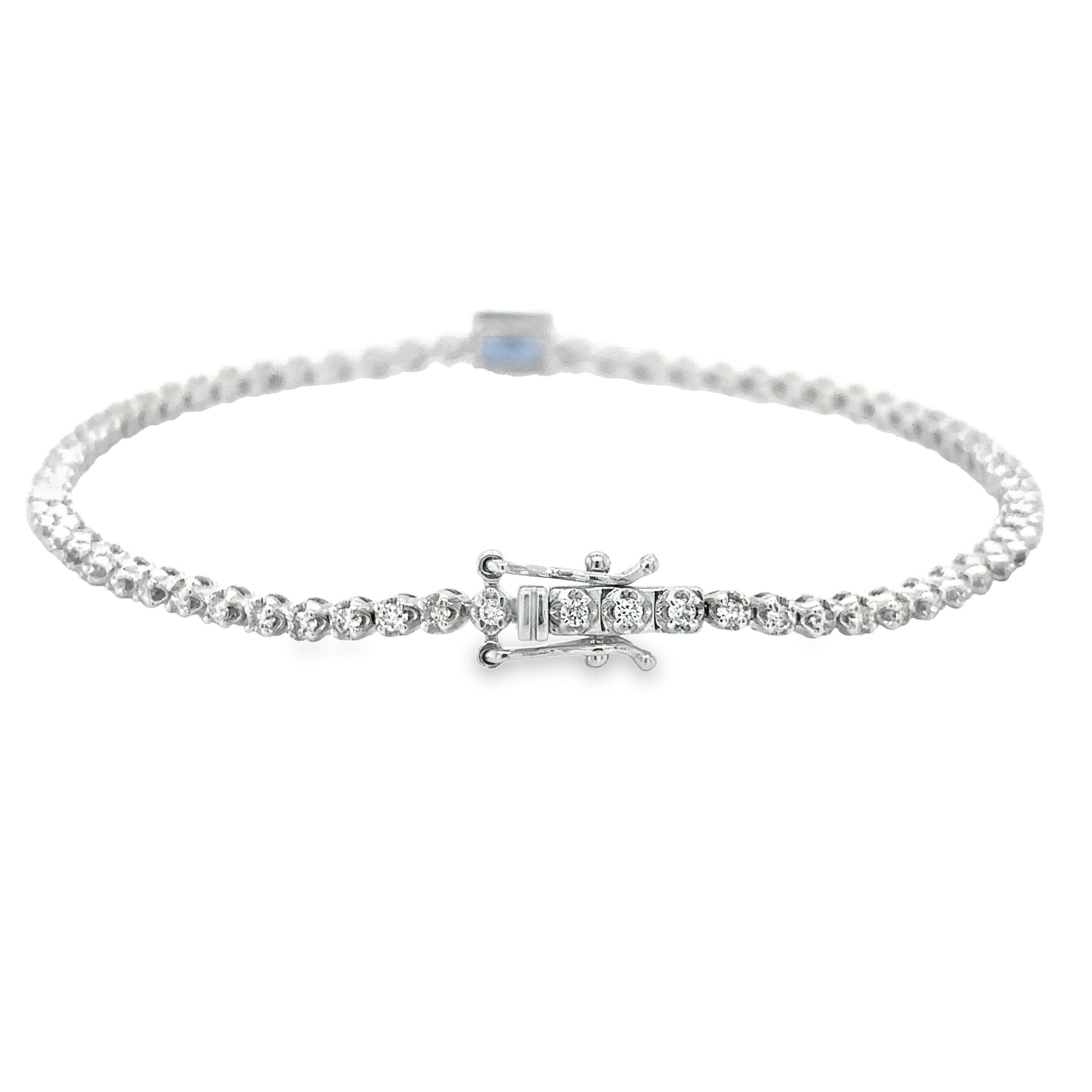 Pulsera De Tenis De Oro Blanco De 14 Quilates Con Zafiros Oct Y Diamantes 1.26 Ct.