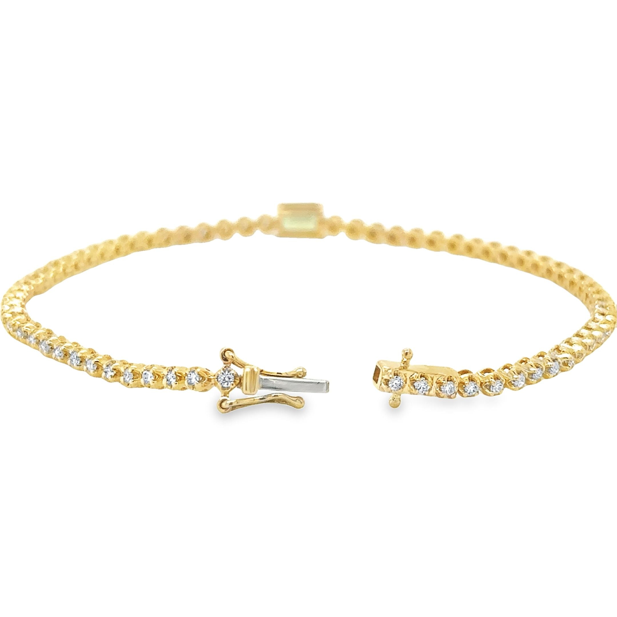 Pulsera De Tenis De Oro Amarillo De 14 Quilates Zafiro Verde Oct Y Diamantes 1.42 Ct.
