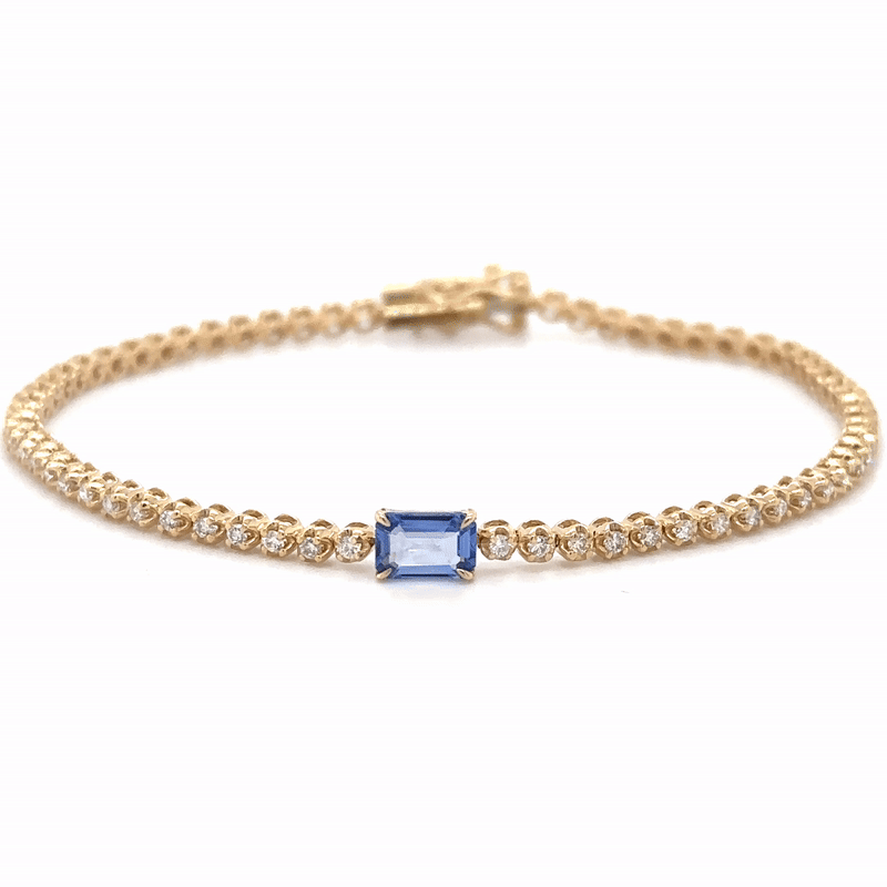 14K Yellow Gold Sapphire and Diamond Tennis Bracelet, 1.36 Tcw
